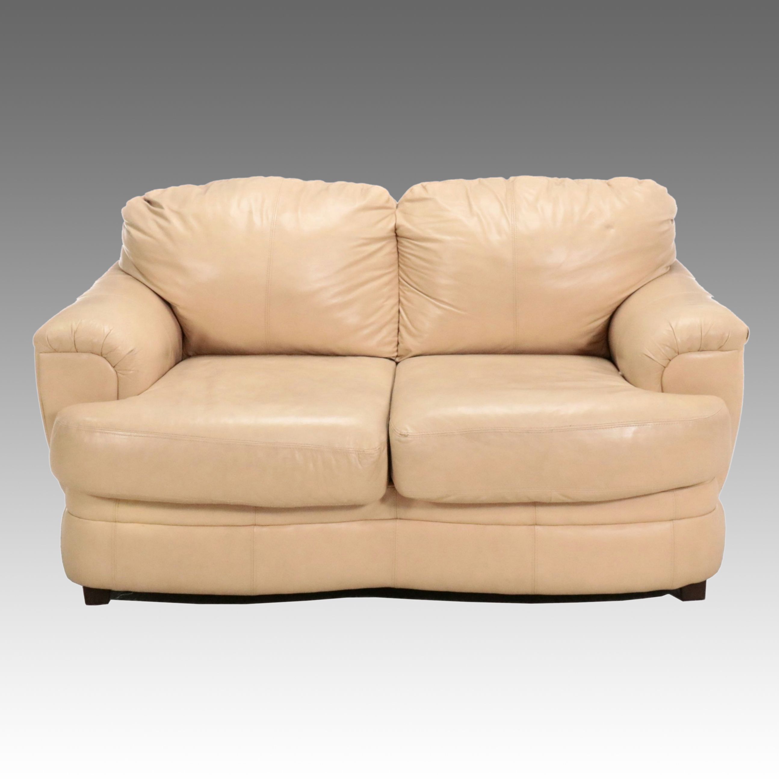 Overstuffed Leather Upholstered Loveseat