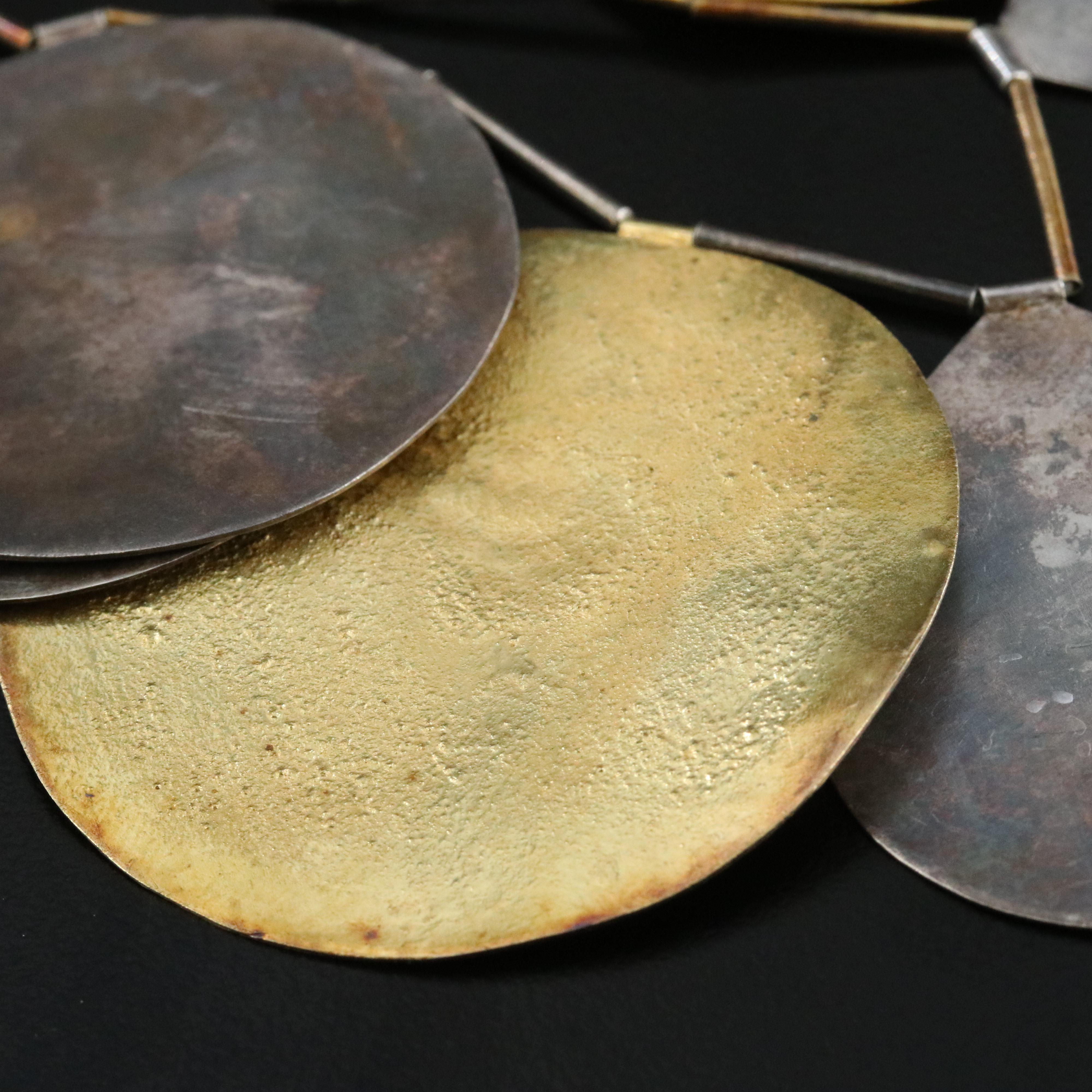 Contemporary 14K and Sterling Disc Necklace