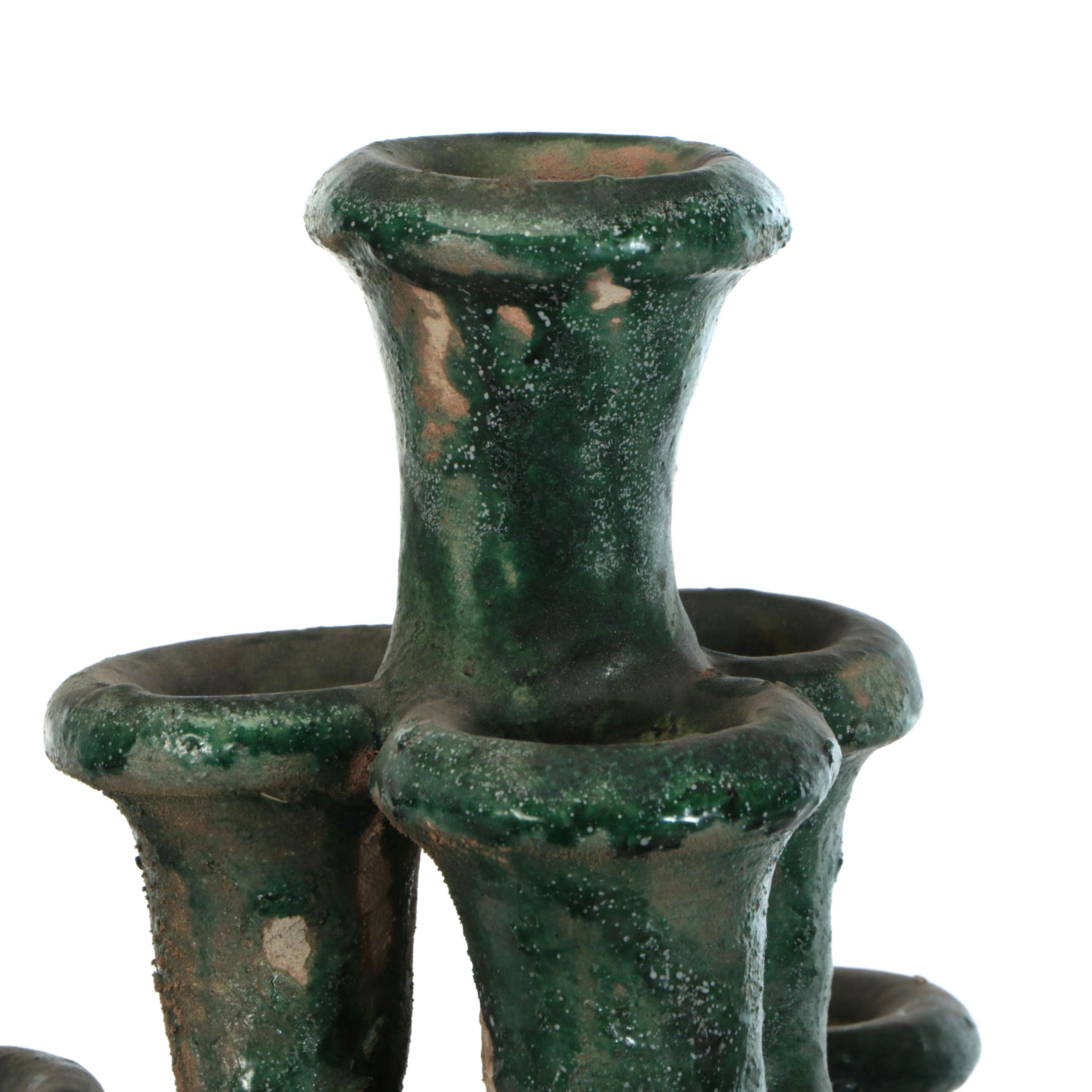 Tamegroute Pottery Green Glaze Candlestick Holder Vase