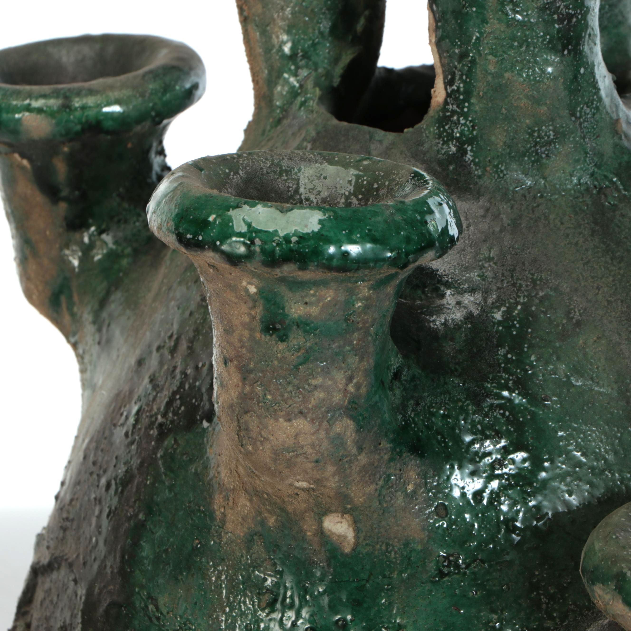 Tamegroute Pottery Green Glaze Candlestick Holder Vase