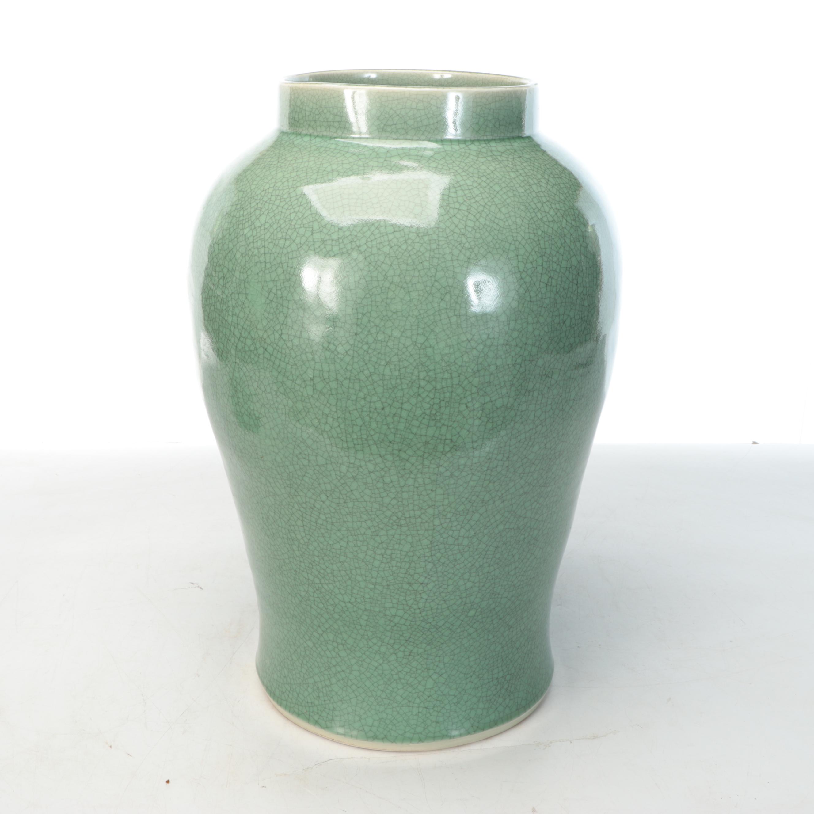Large Green Glazed Porcelain Urn