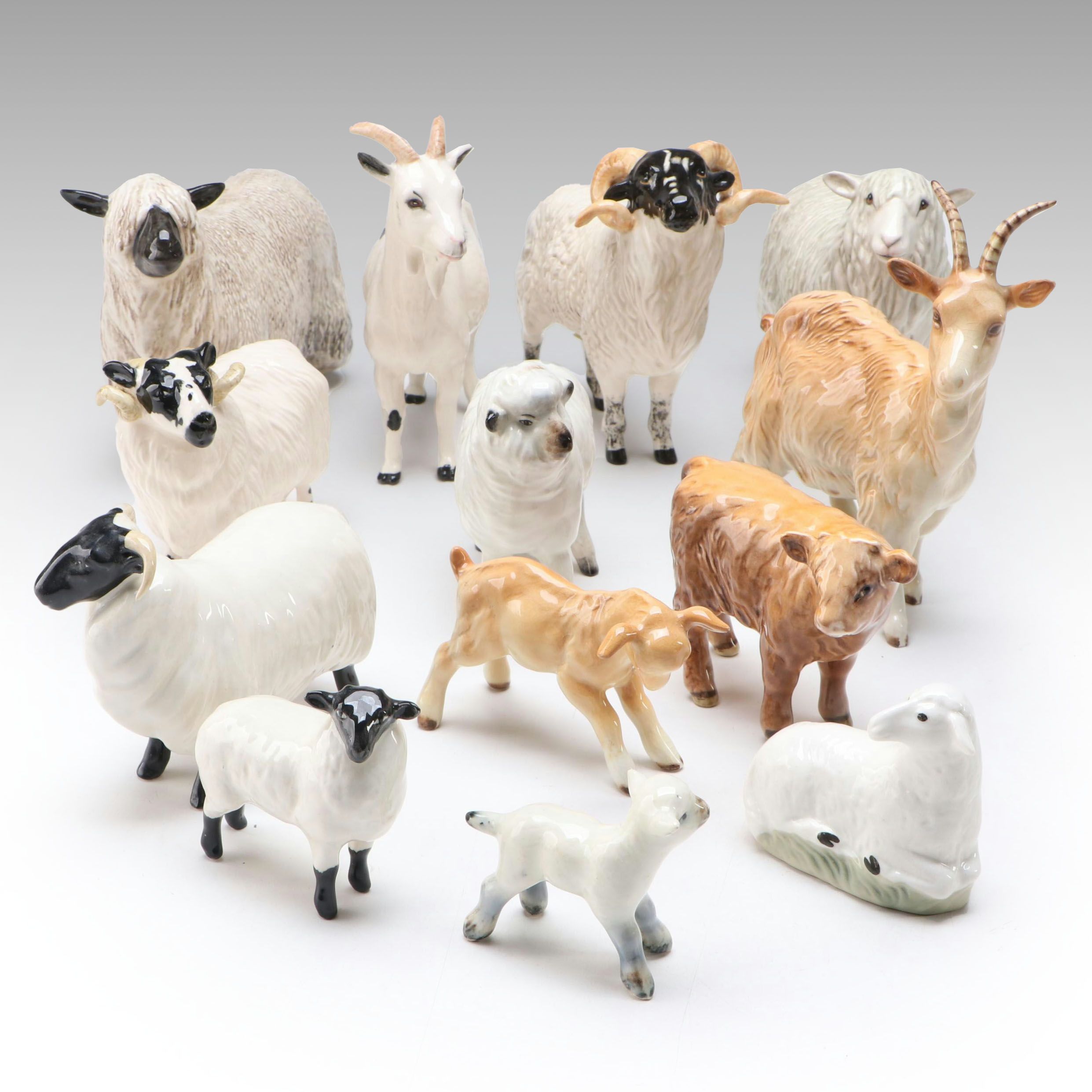 Beswick Sheep, Goats and More Ceramic Farm Animals, Mid to Late 20th Century