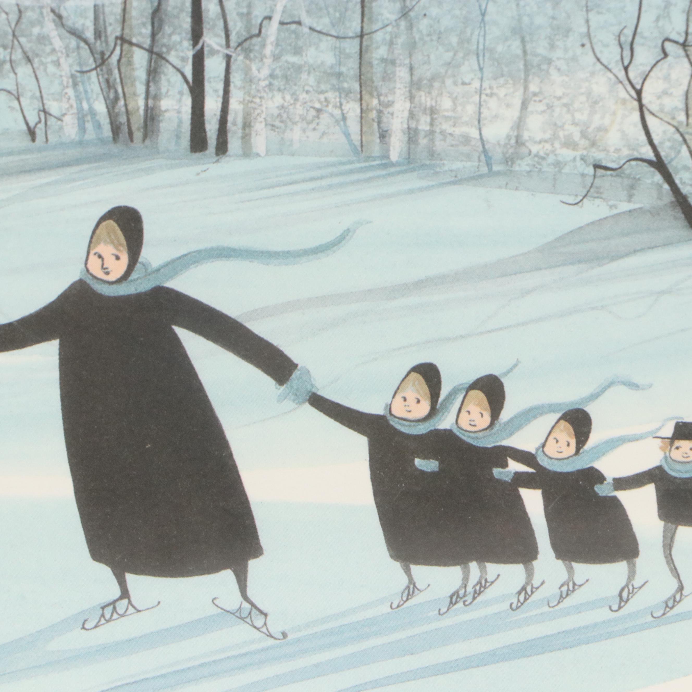 P. Buckley Moss Offset Lithographs "Family Skaters" and "On the Pond"