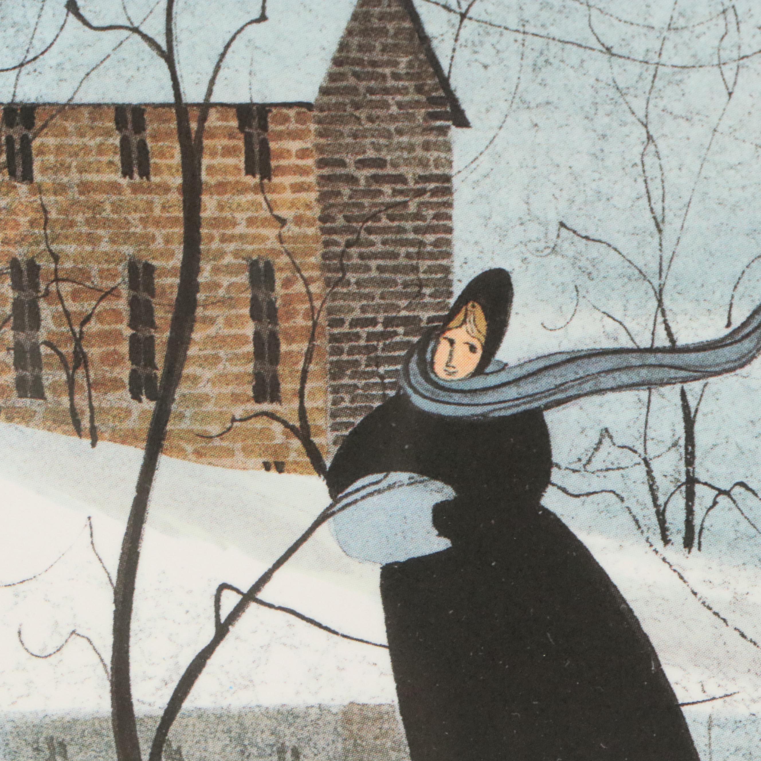 P. Buckley Moss Offset Lithographs "Family Skaters" and "On the Pond"