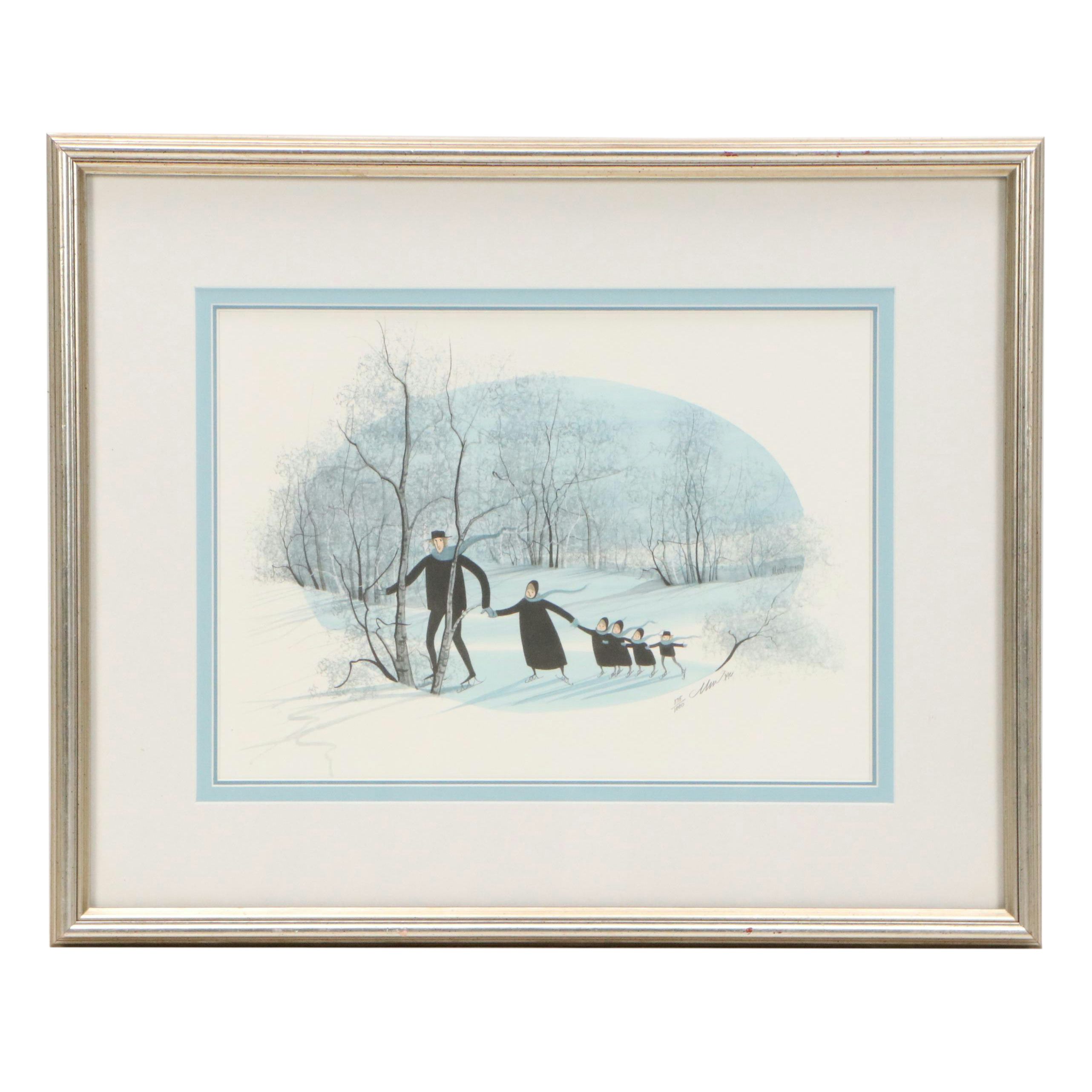 P. Buckley Moss Offset Lithographs "Family Skaters" and "On the Pond"