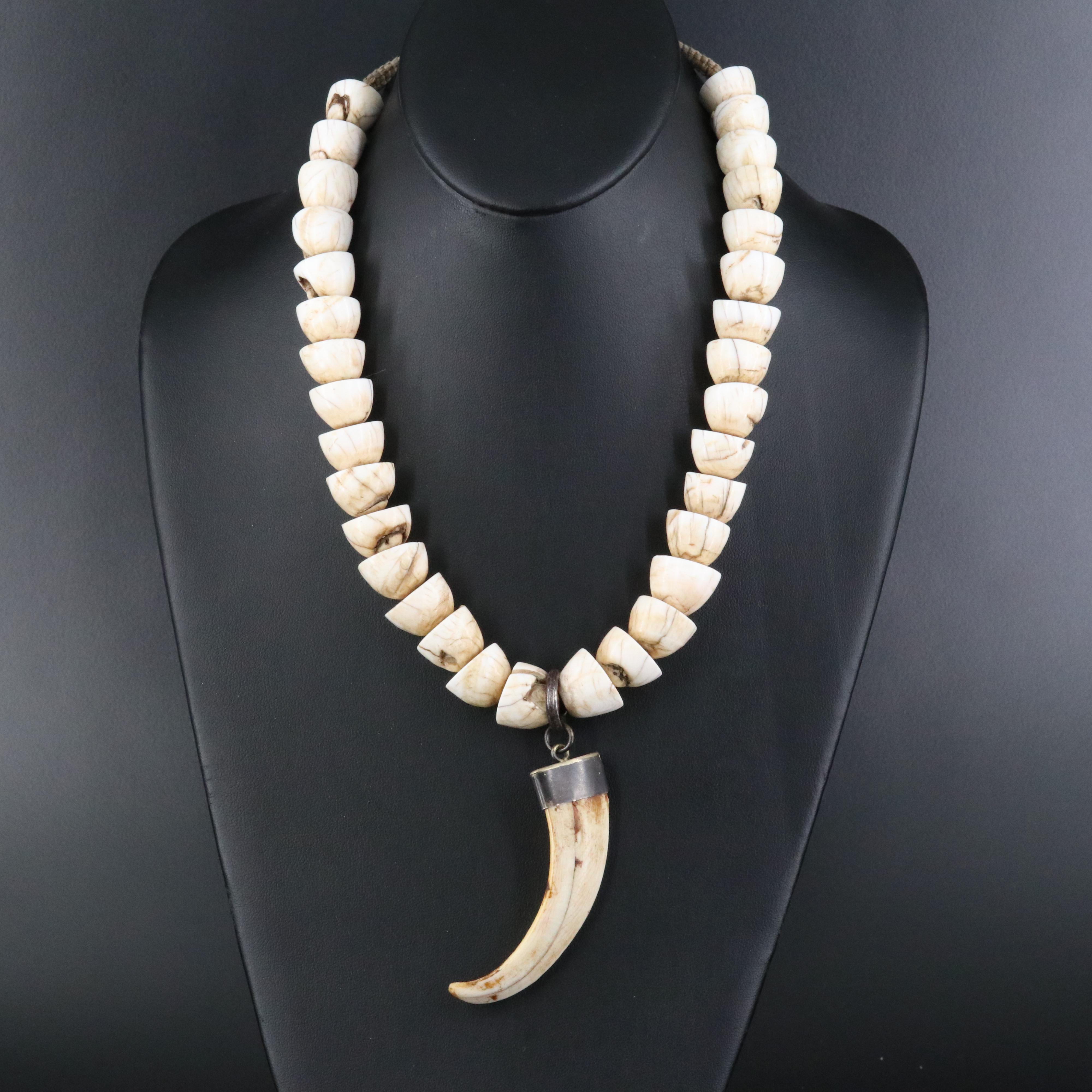Naga Chank Shell and Boar Tusk Necklace