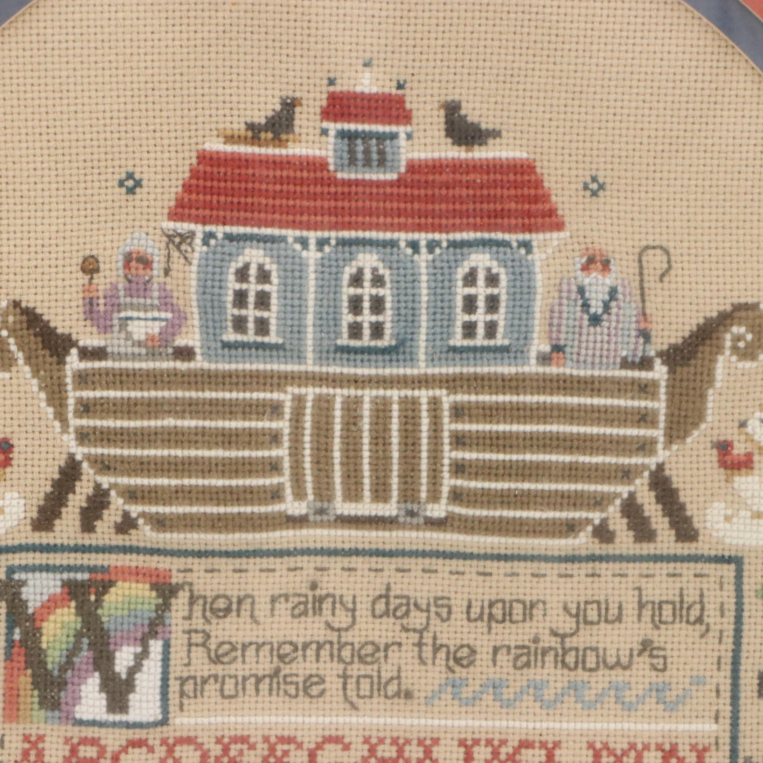H. Chamberlain Cross-Stitch Sampler with Noah's Ark, 1987