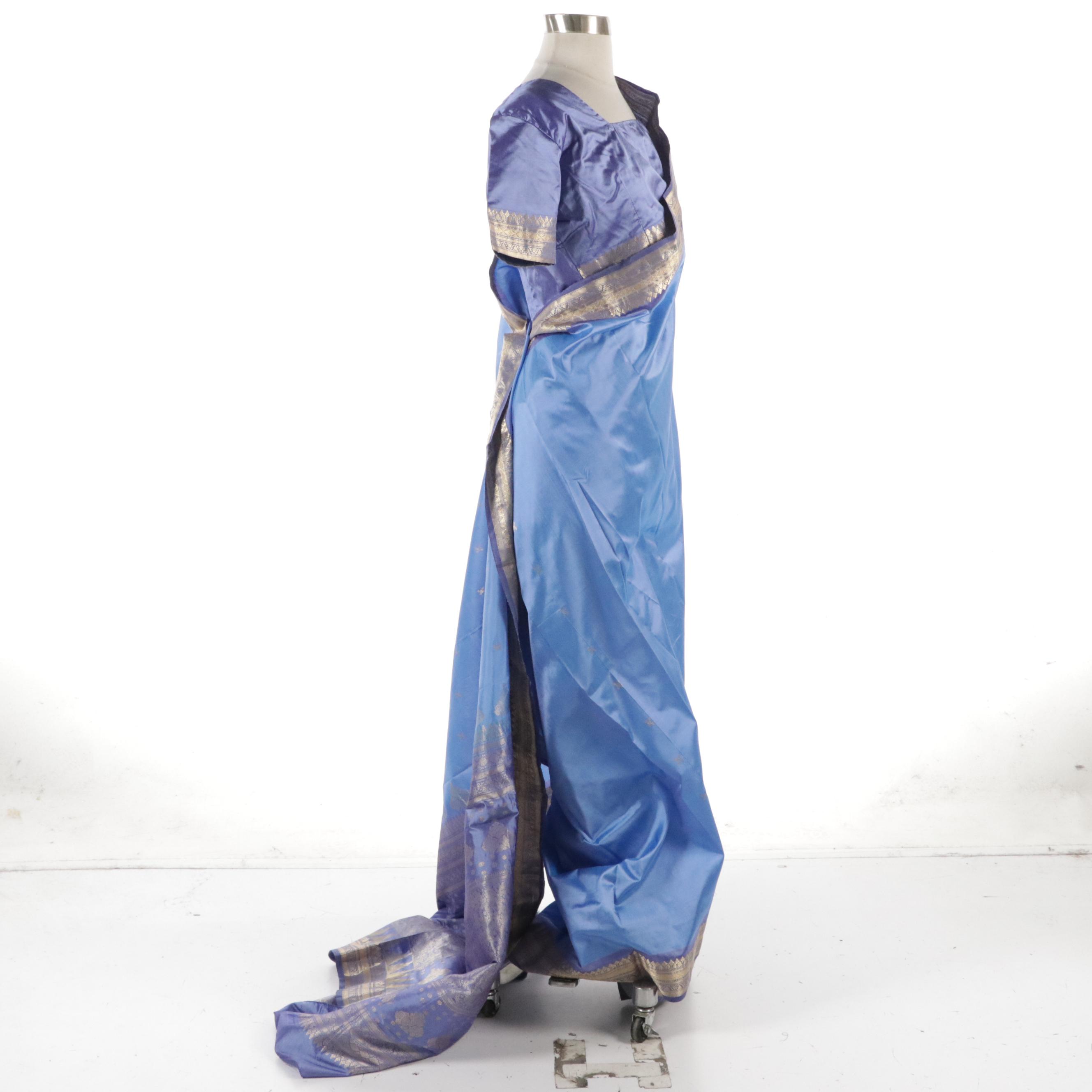 South Asian Traditional Choli and Sari/Saree in Metallic Embroidered Silk