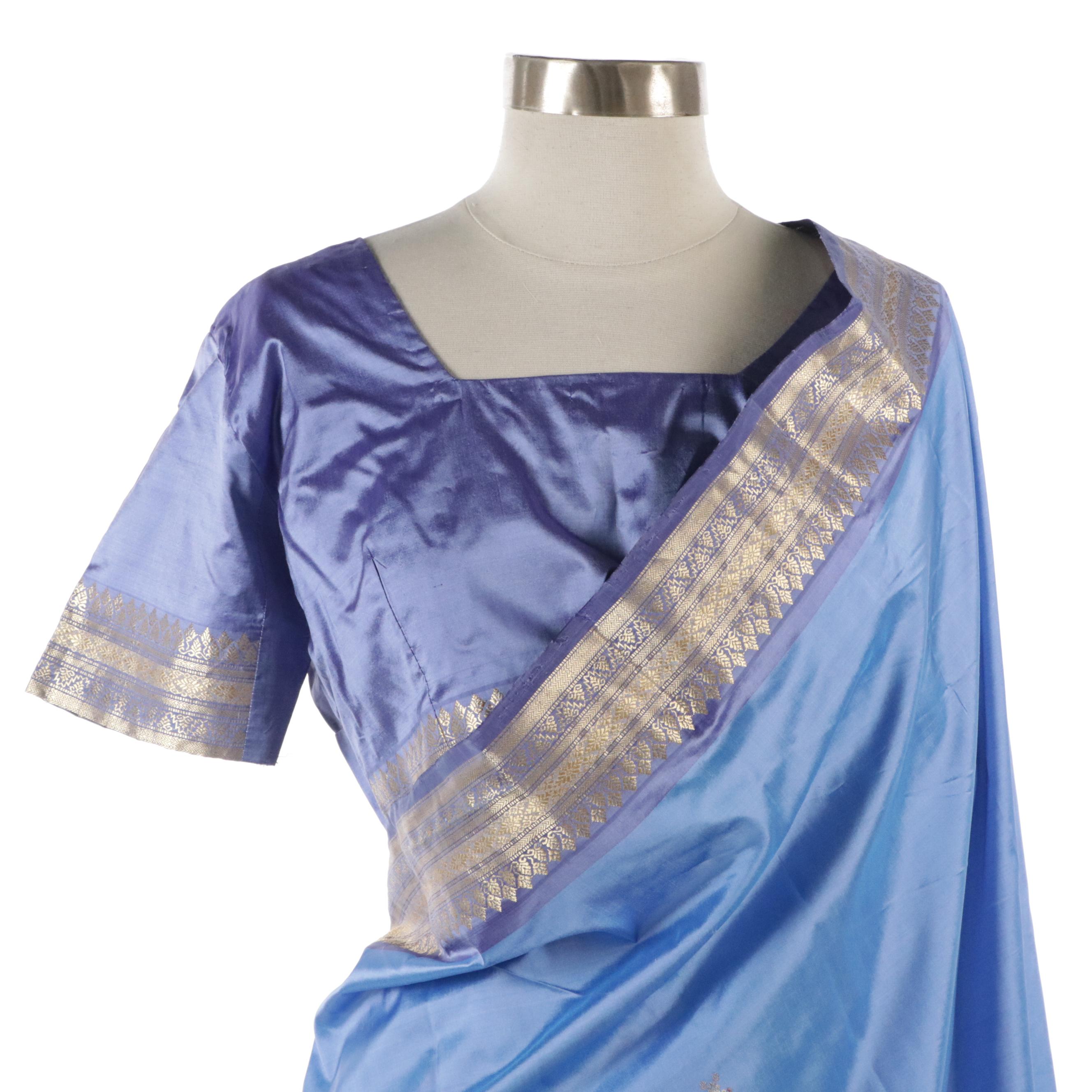 South Asian Traditional Choli and Sari/Saree in Metallic Embroidered Silk