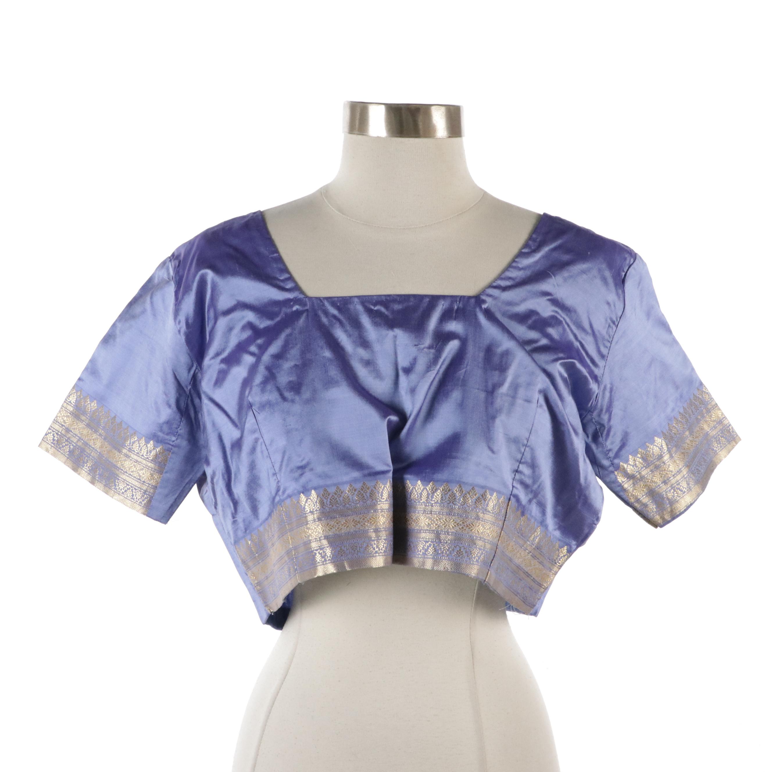 South Asian Traditional Choli and Sari/Saree in Metallic Embroidered Silk