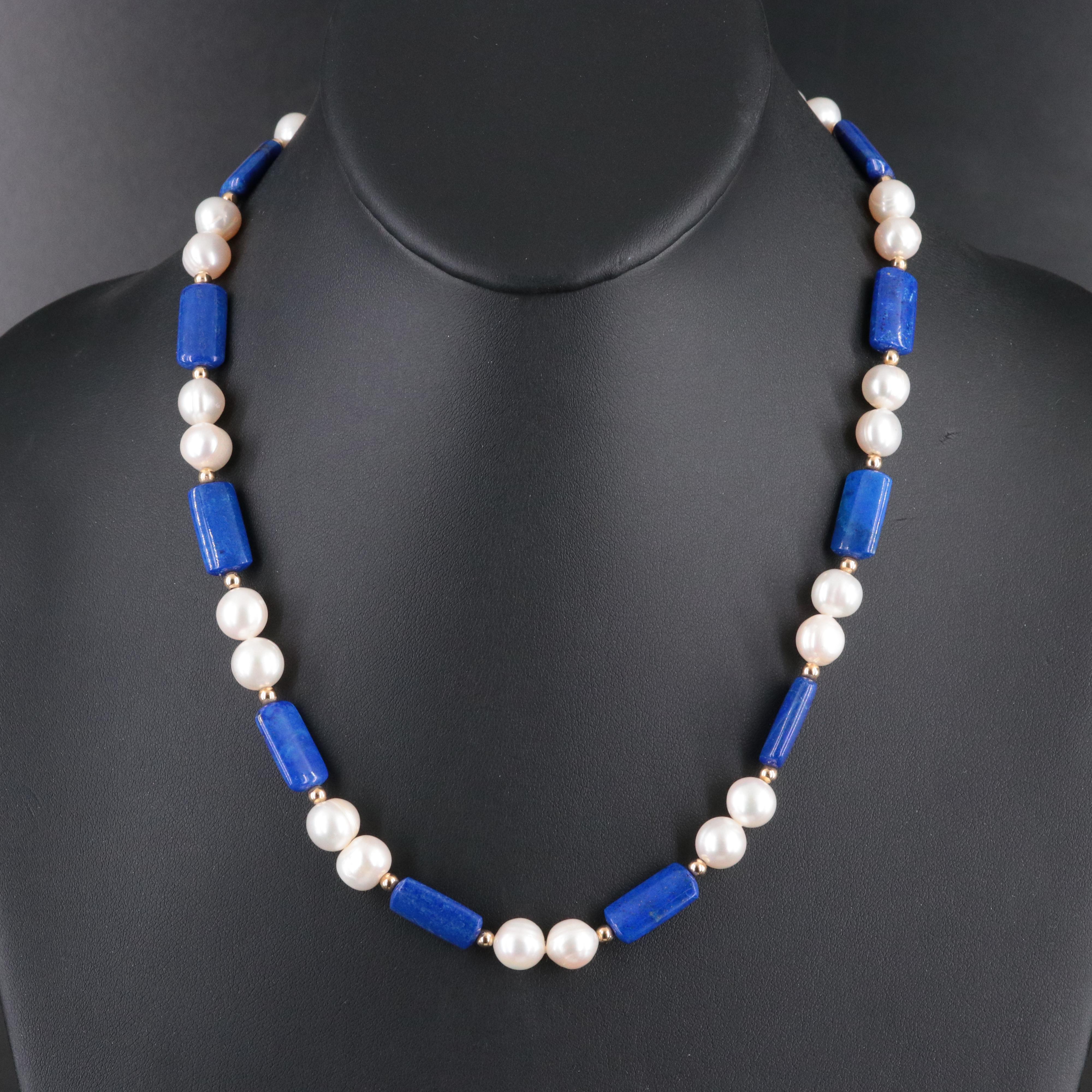 14K Pearl and Lapis Lazuli Necklace