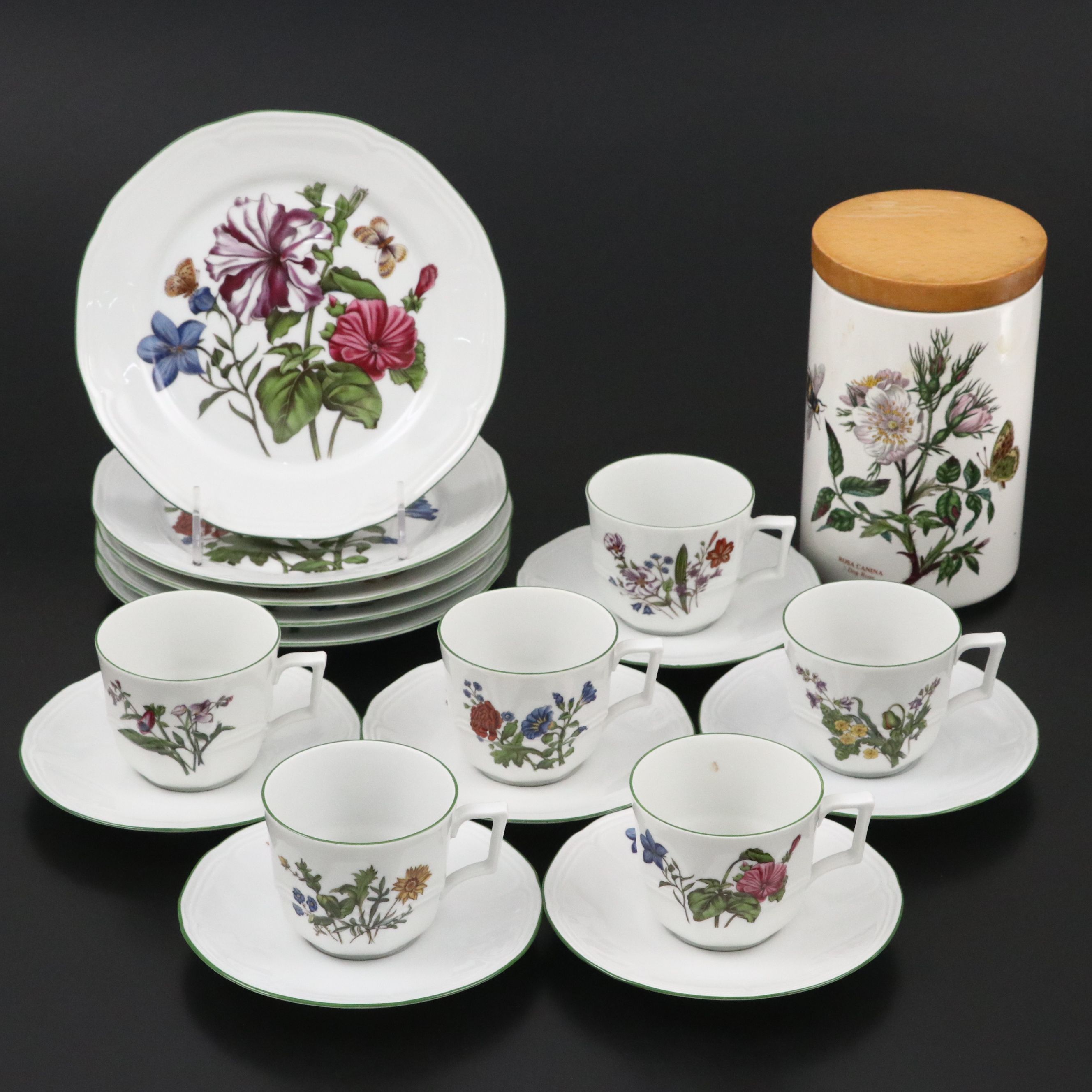 Bareuther Waldsassen Botanical Ceramic Teacups, Saucers, Small Plates & Other Ja