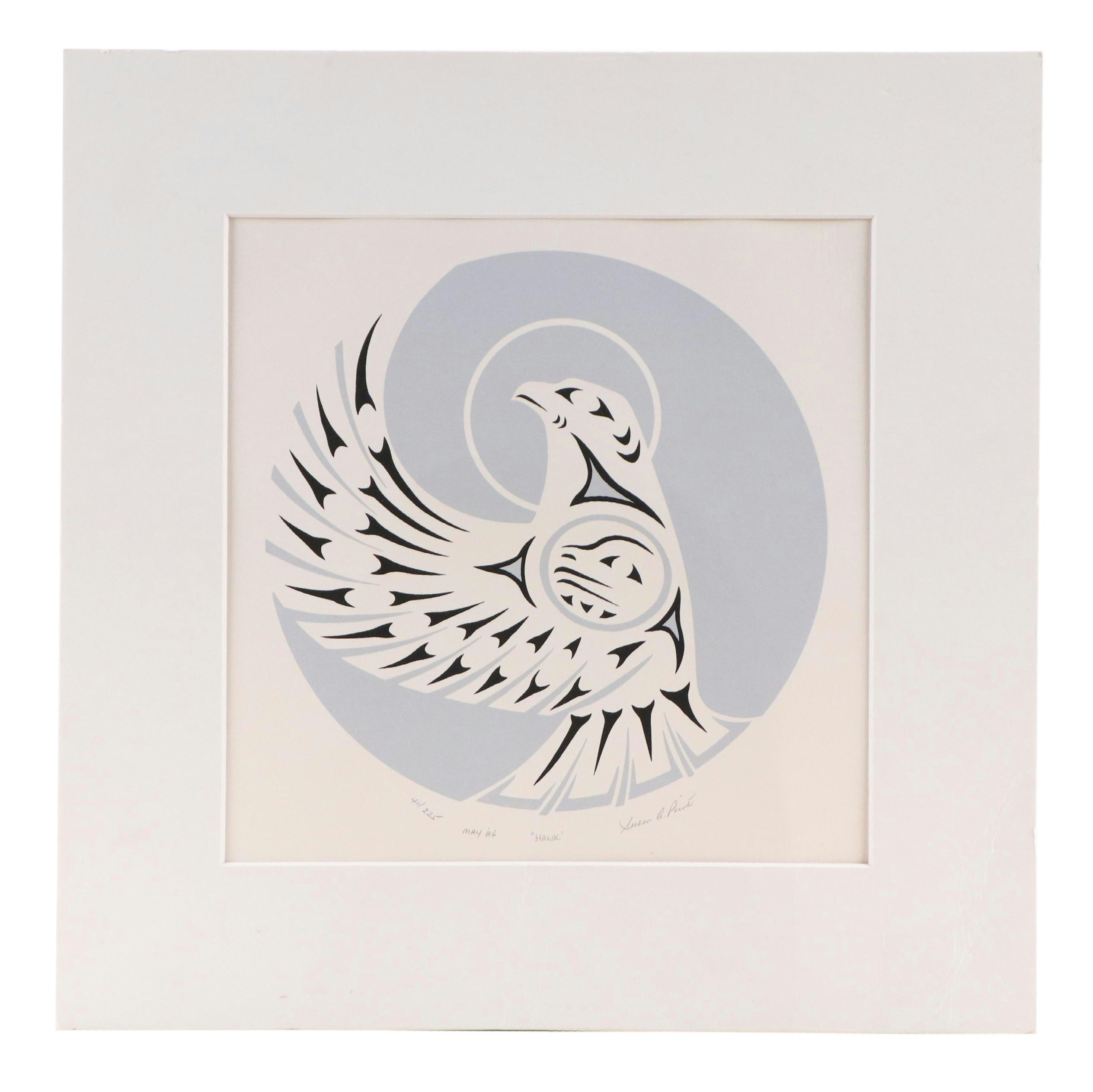 Susan A. Point Serigraph "Hawk," 1986