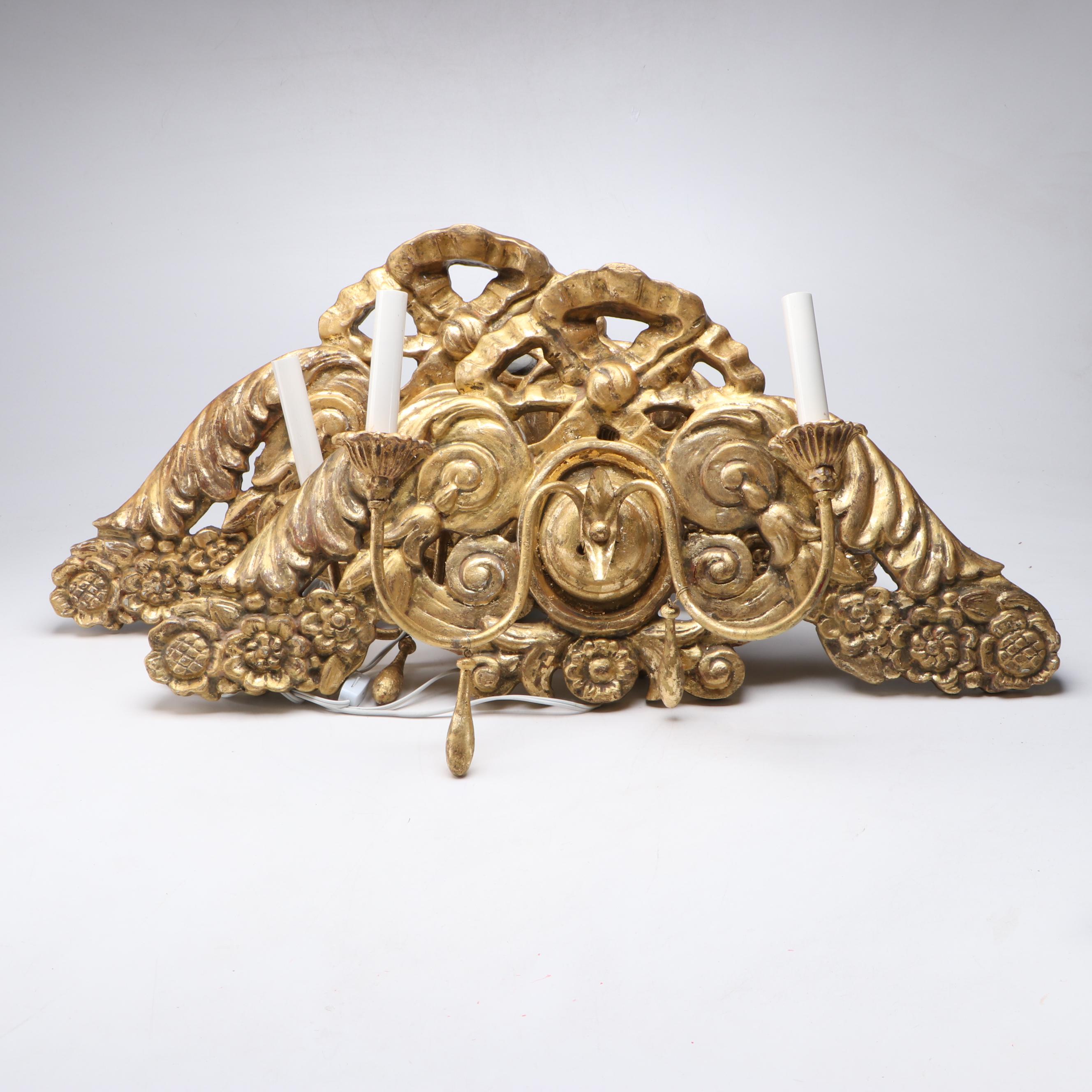 French Baroque Style Giltwood Double Wall Sconces