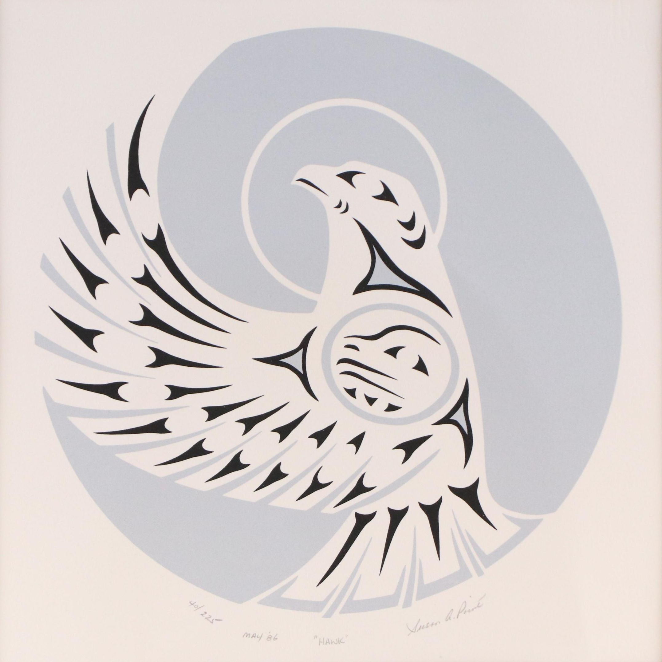 Susan A. Point Serigraph "Hawk," 1986