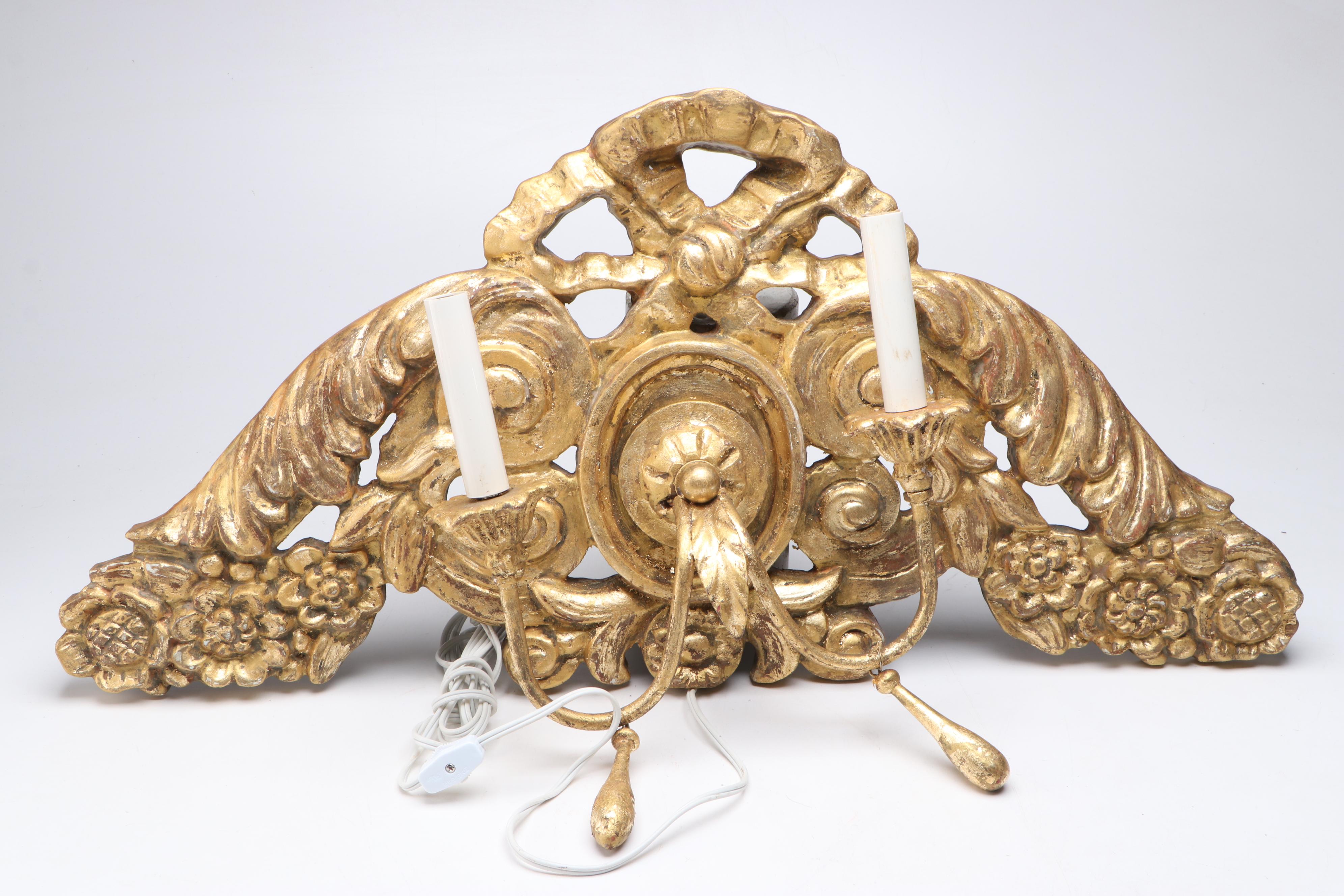 French Baroque Style Giltwood Double Wall Sconces