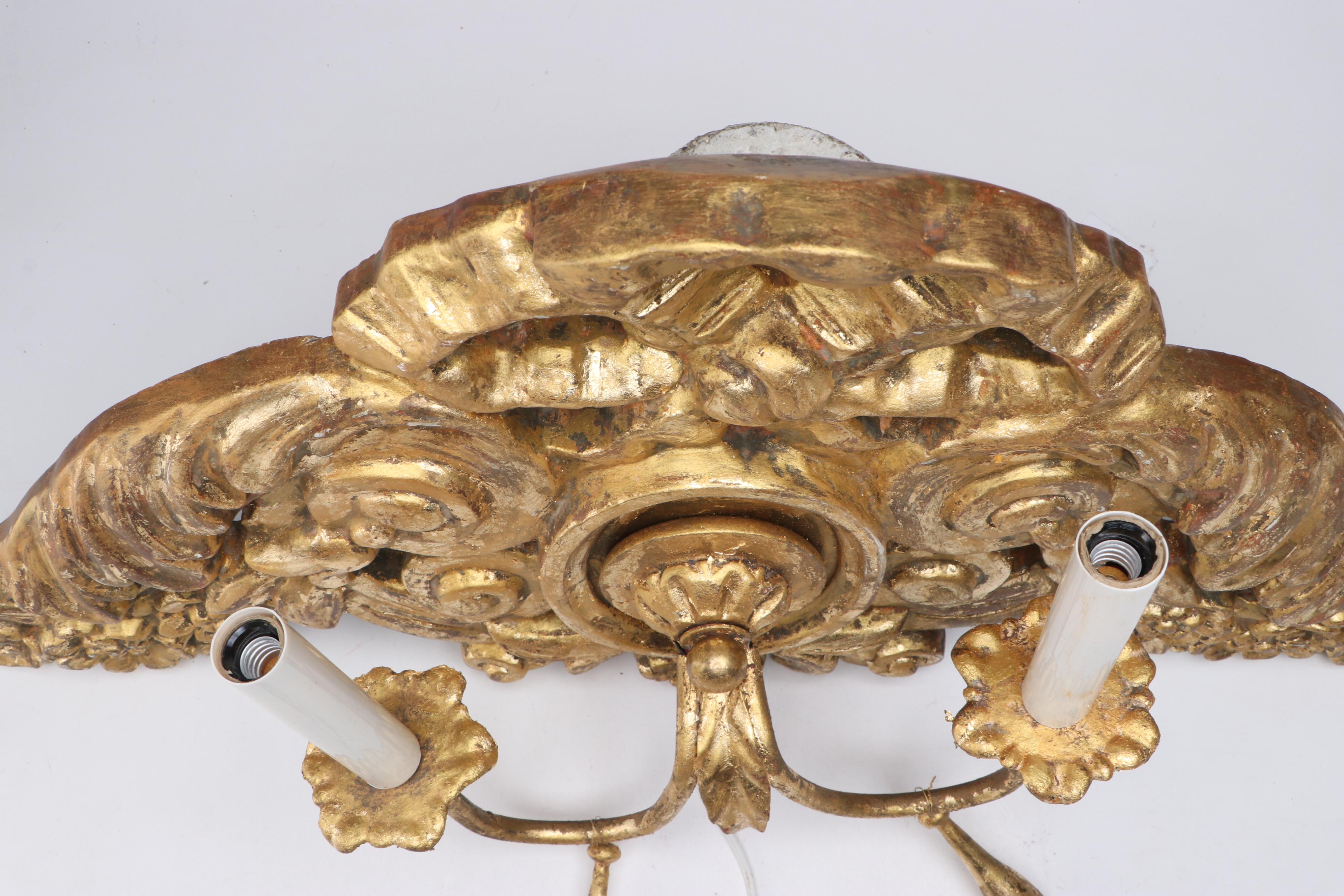 French Baroque Style Giltwood Double Wall Sconces