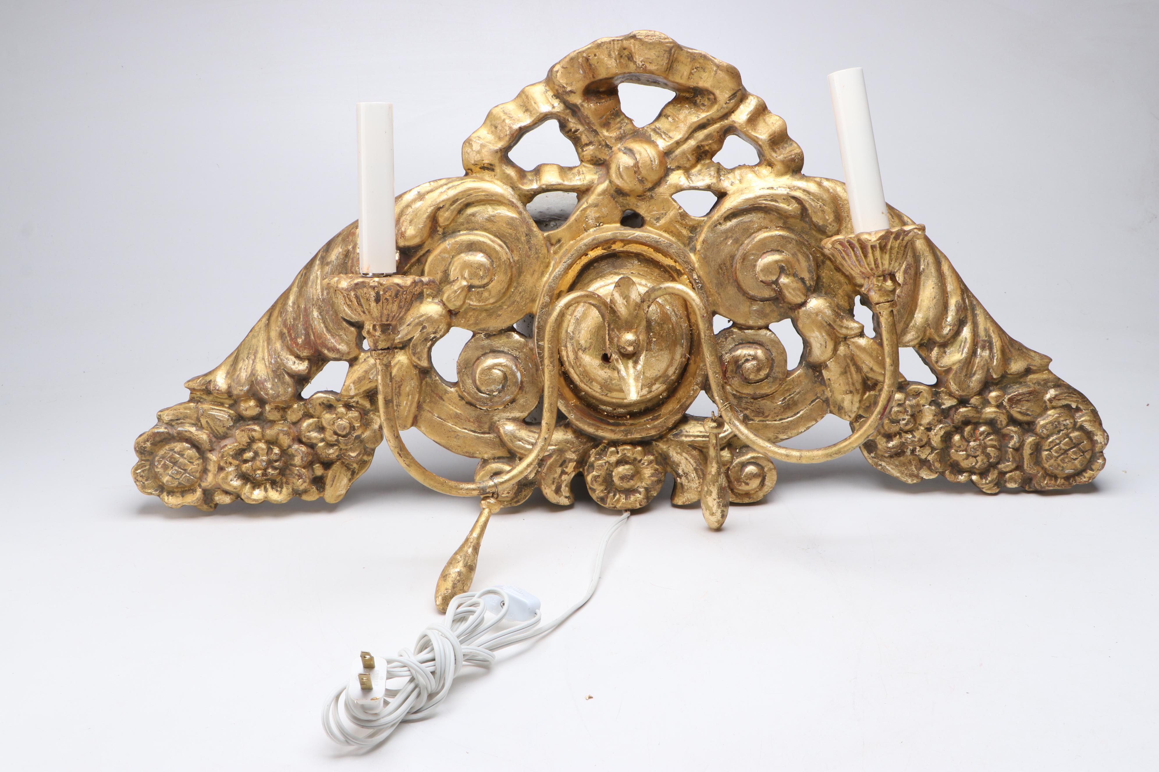 French Baroque Style Giltwood Double Wall Sconces