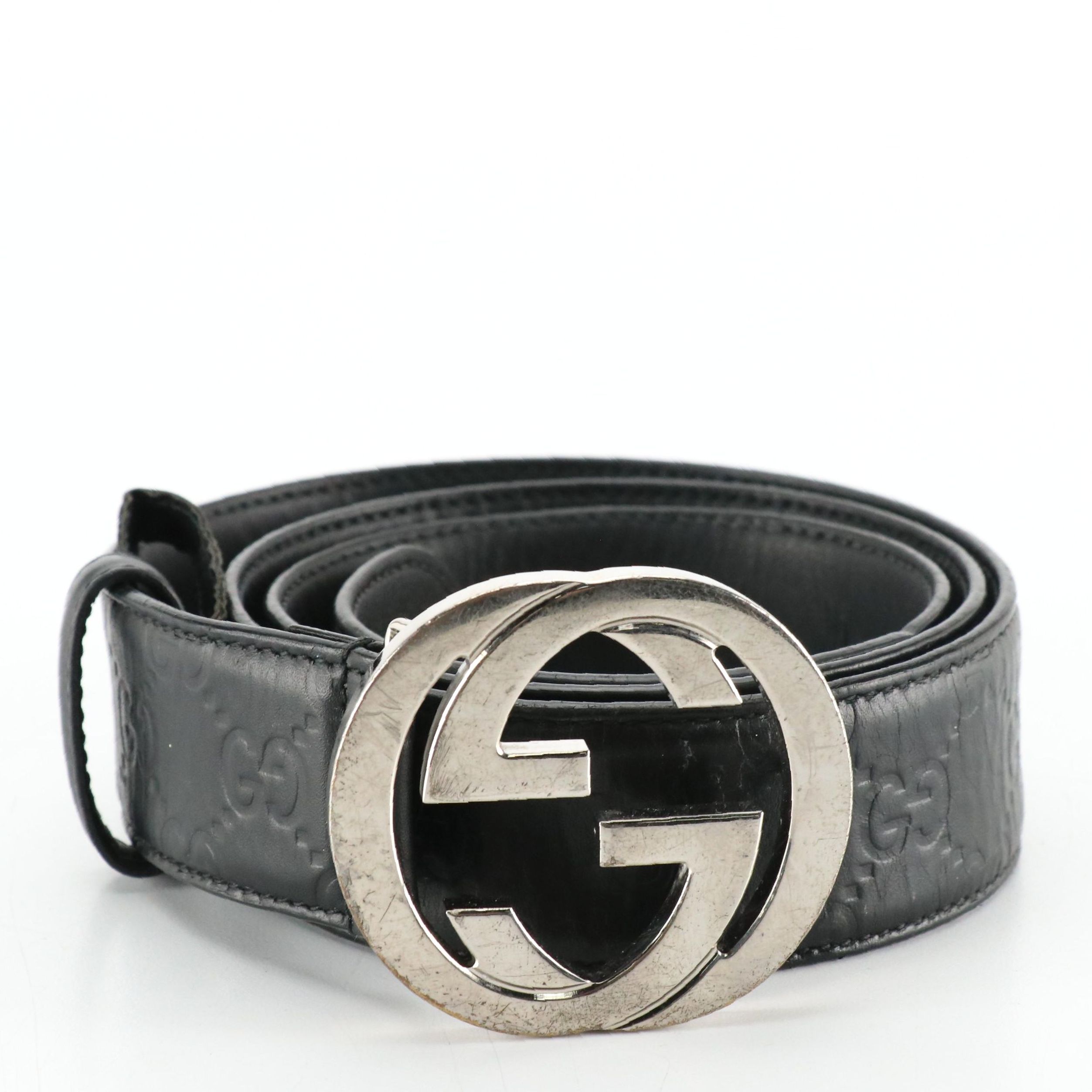 Gucci Black GG Embossed Leather Belt in Box
