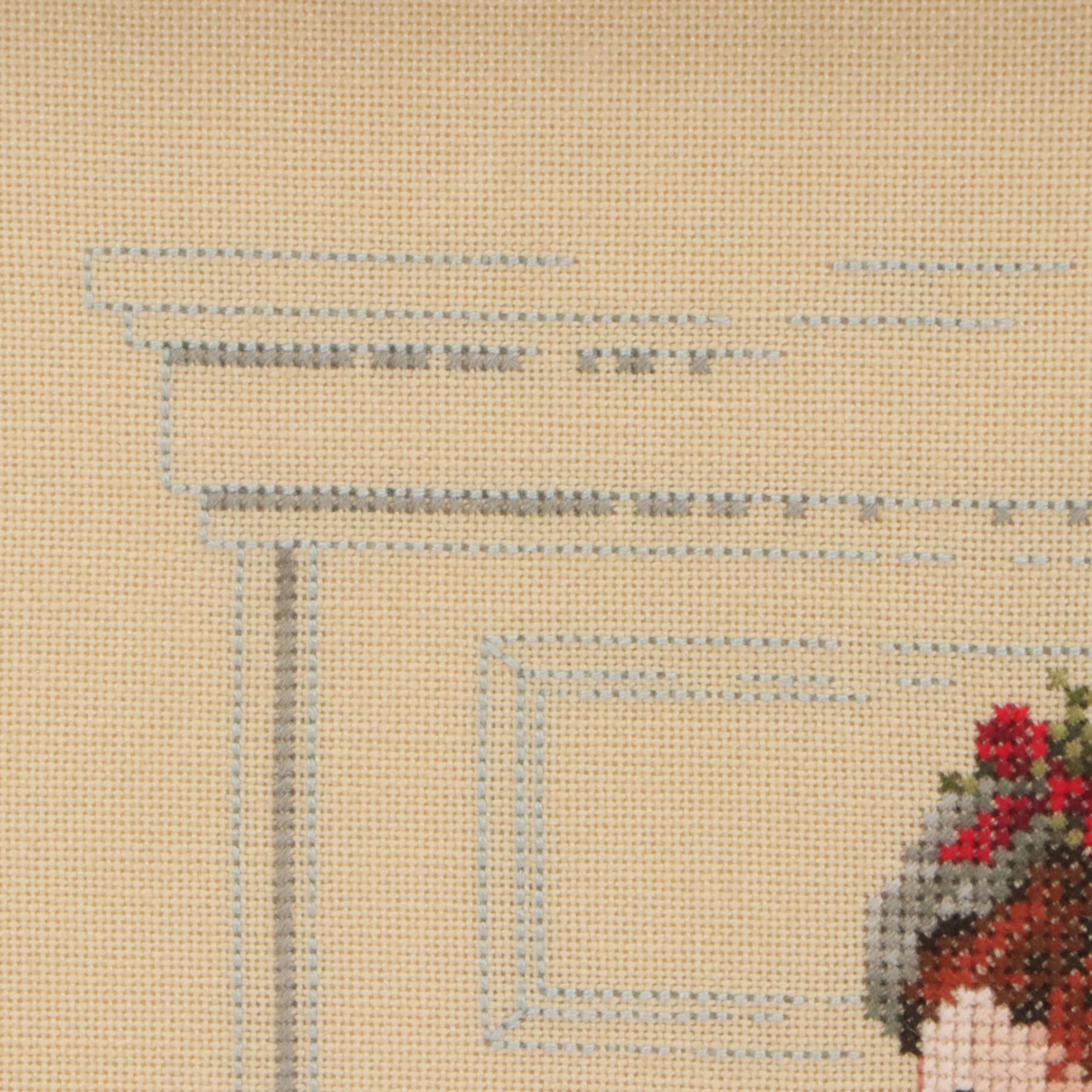 Cross-Stitch of Victorian Woman in Outdoor Wintery Scene, 2000