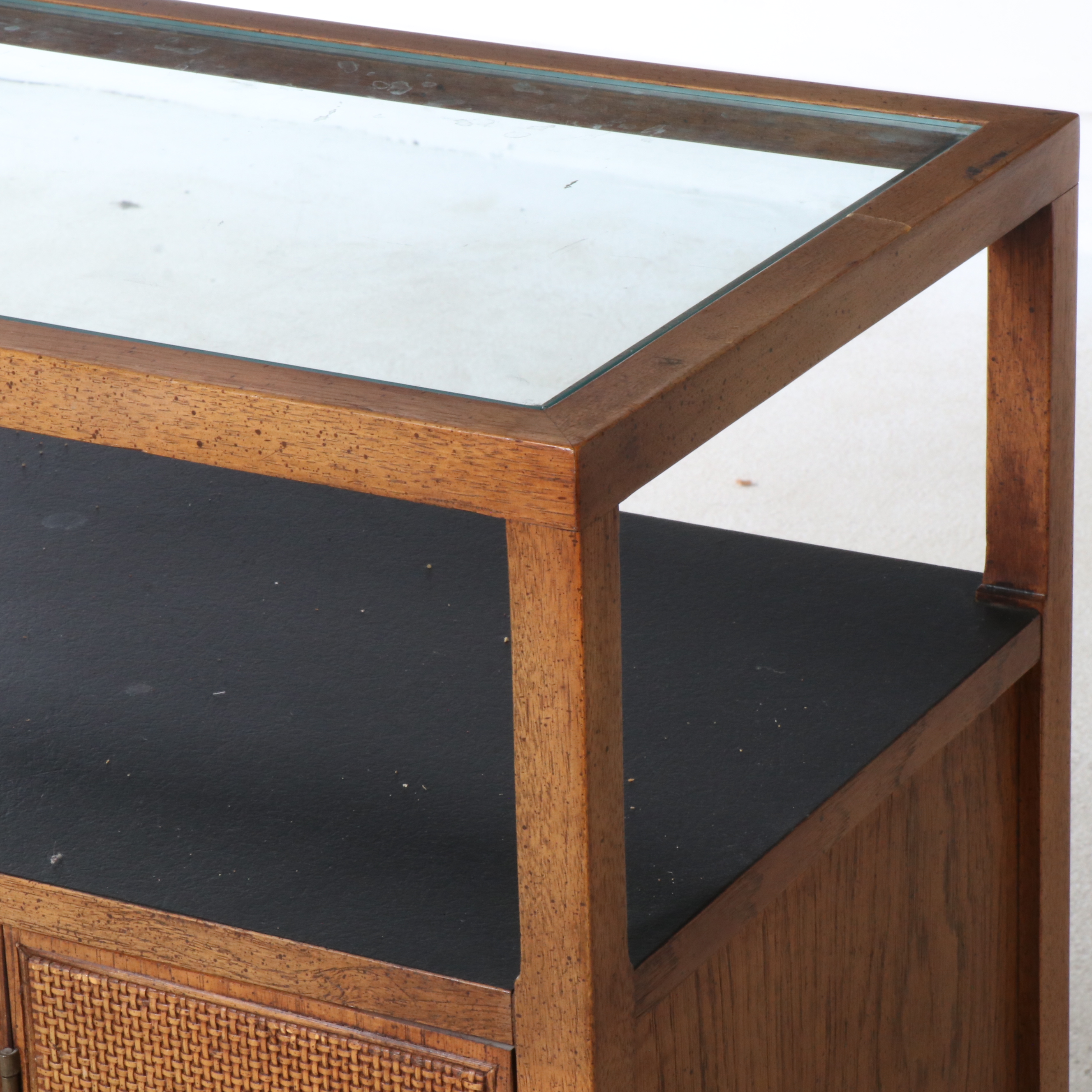 Mid Century Modern Caned Oak Bar Cabinet on Casters, Style of Jack Cartwright