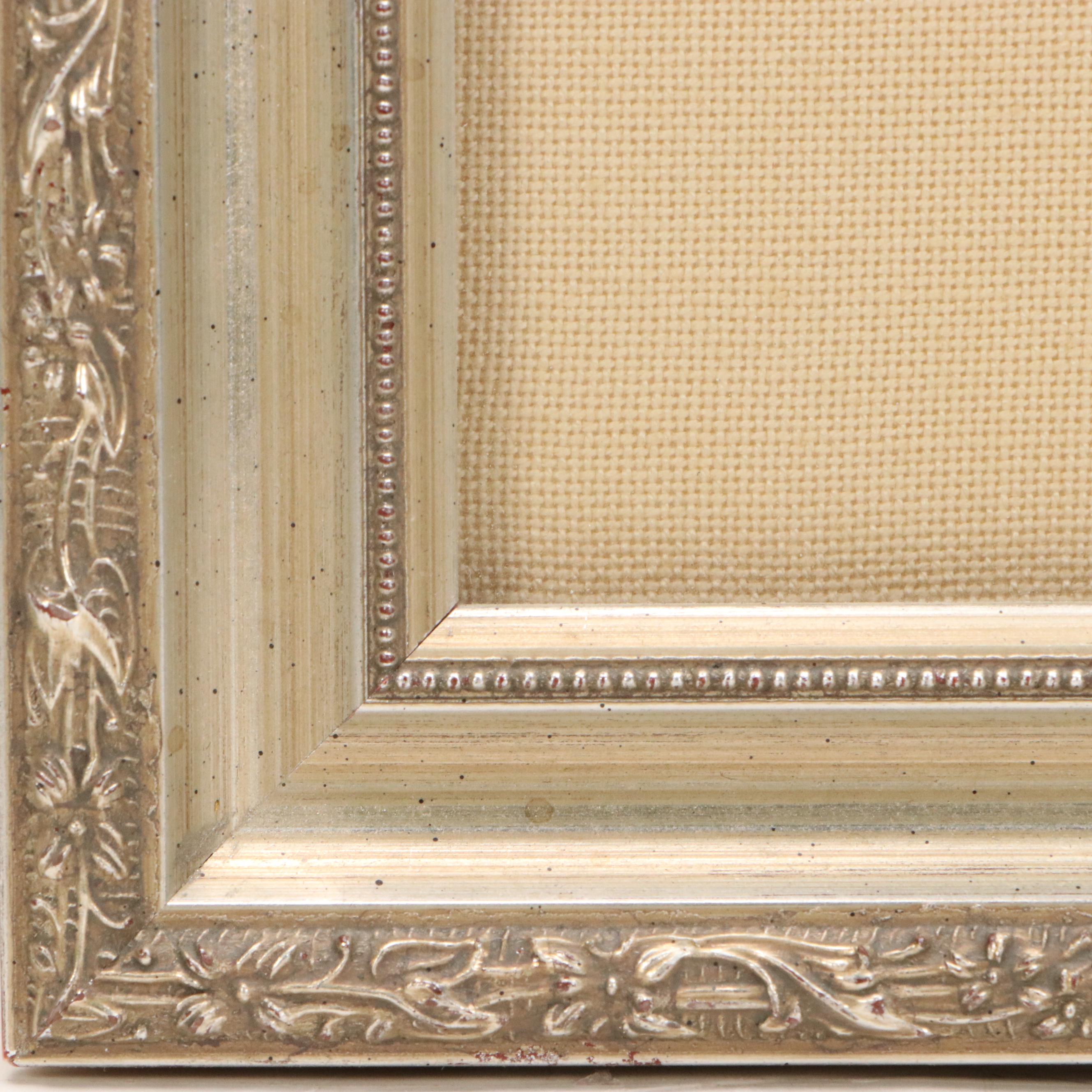 Cross-Stitch of Victorian Woman in Outdoor Wintery Scene, 2000