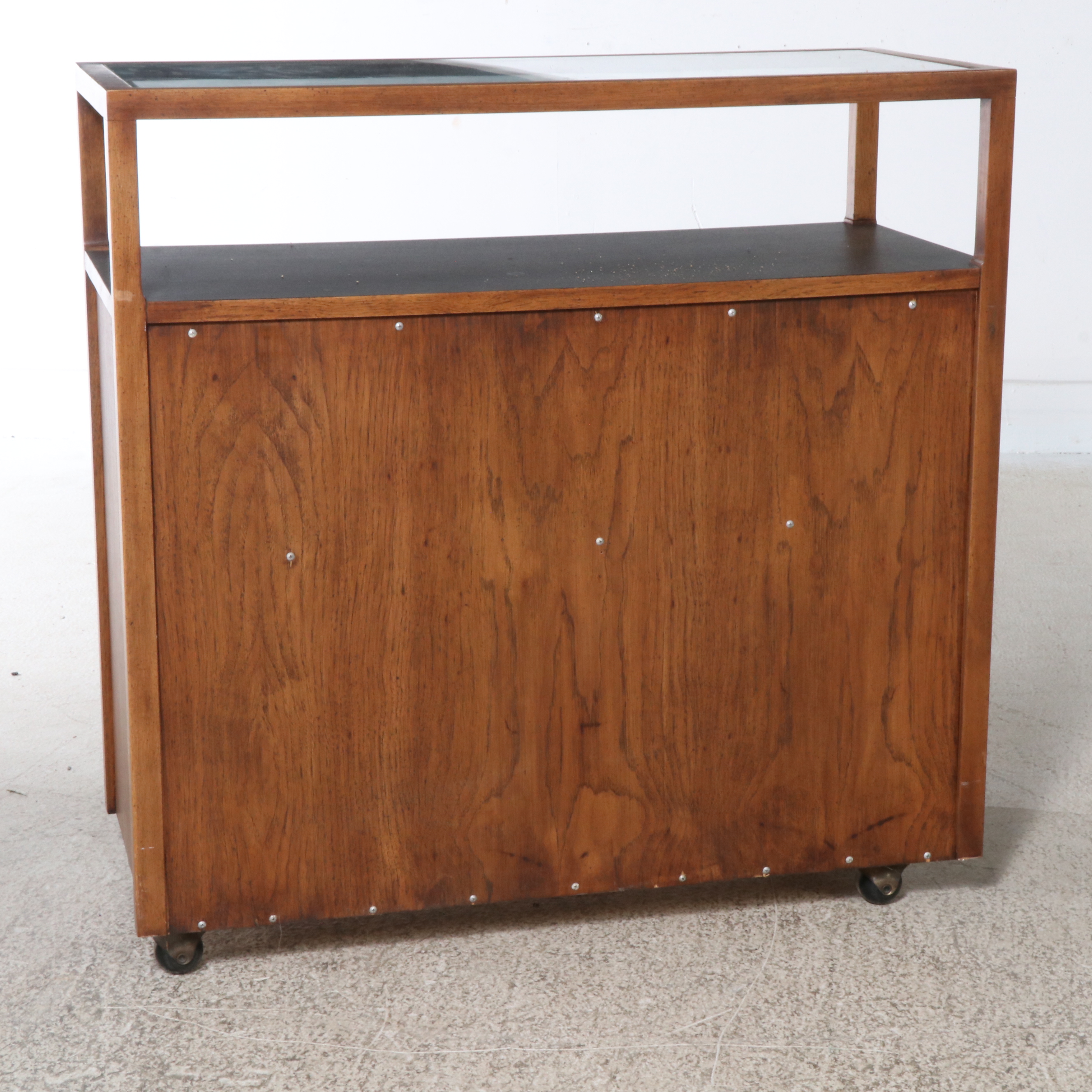 Mid Century Modern Caned Oak Bar Cabinet on Casters, Style of Jack Cartwright