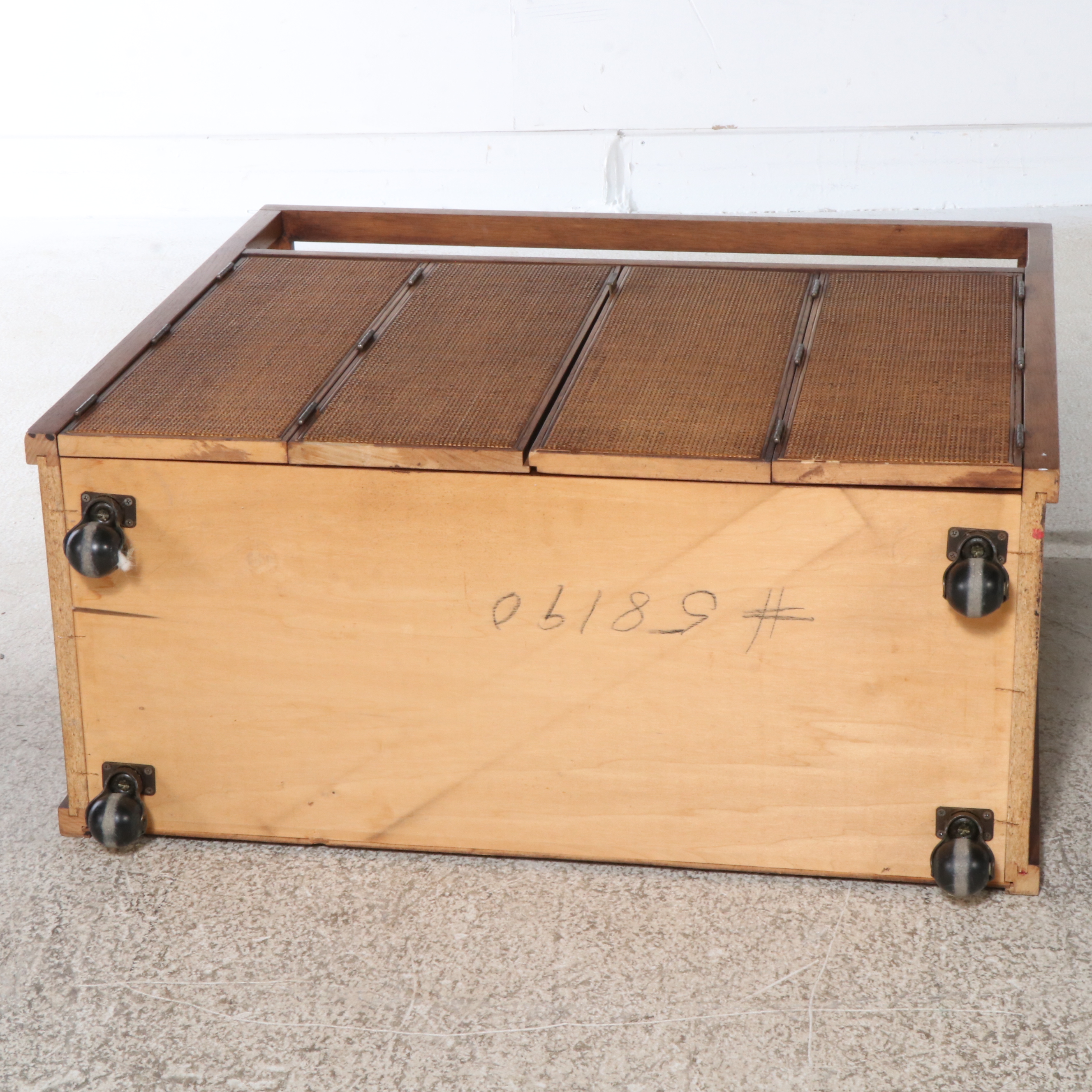 Mid Century Modern Caned Oak Bar Cabinet on Casters, Style of Jack Cartwright