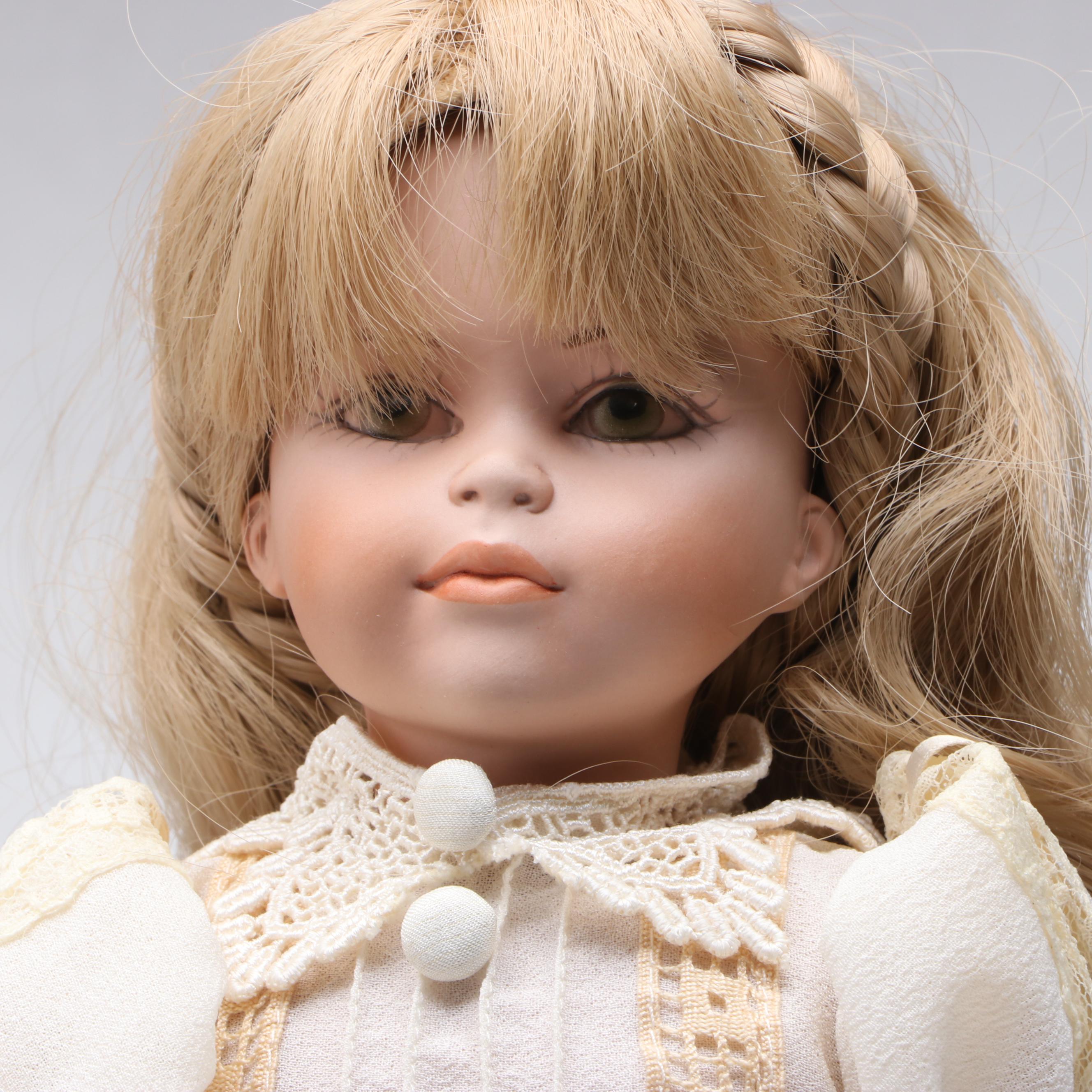 Italian Arianna "Evelina" Bisque Doll and ANRI "Margarite" Wood Doll by Juan Fer