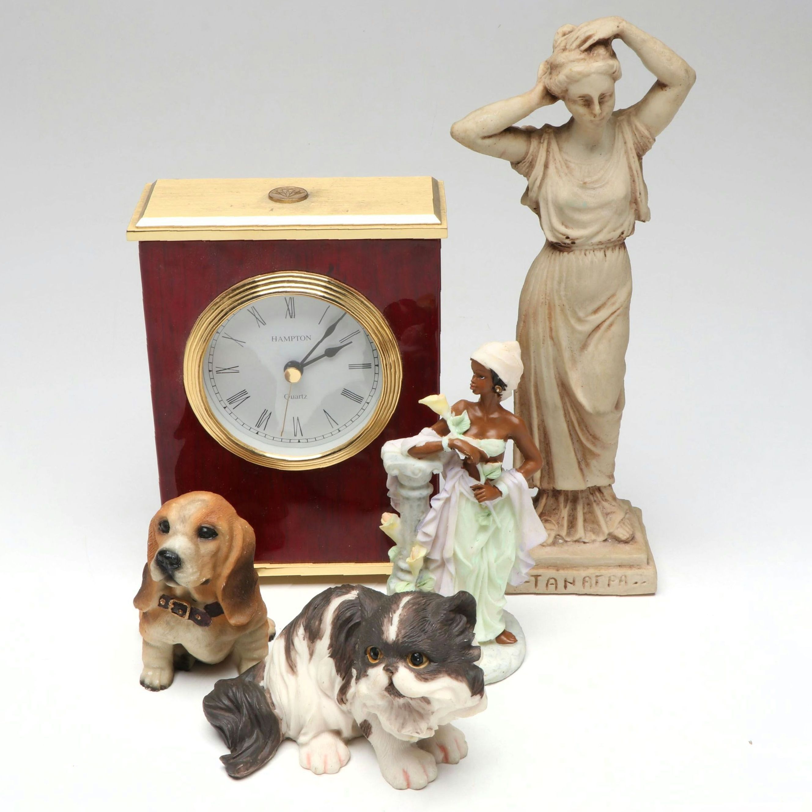 Hampton Mahogany and Brass Clock with Other Figurines