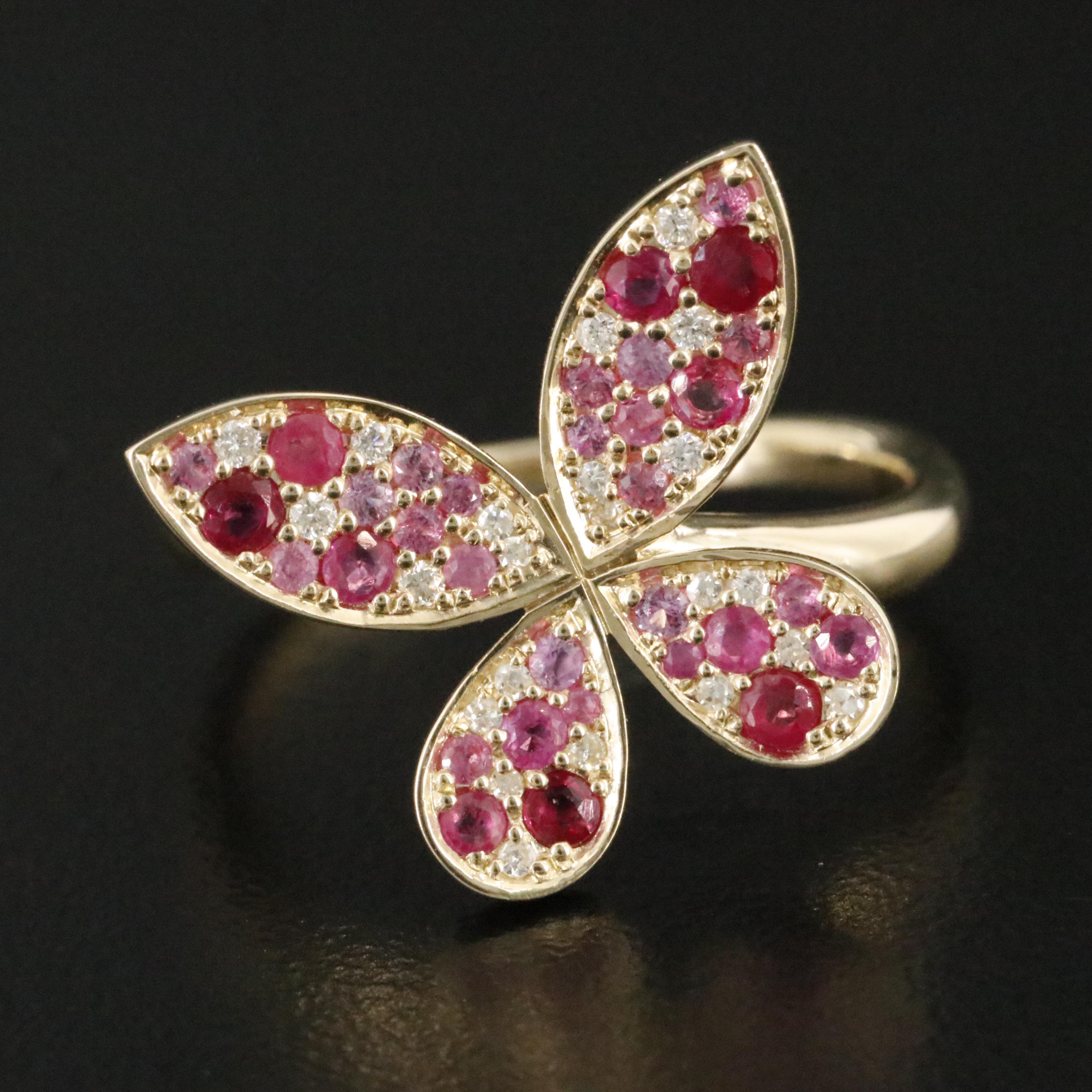 14K Ruby and Diamond Butterfly Ring