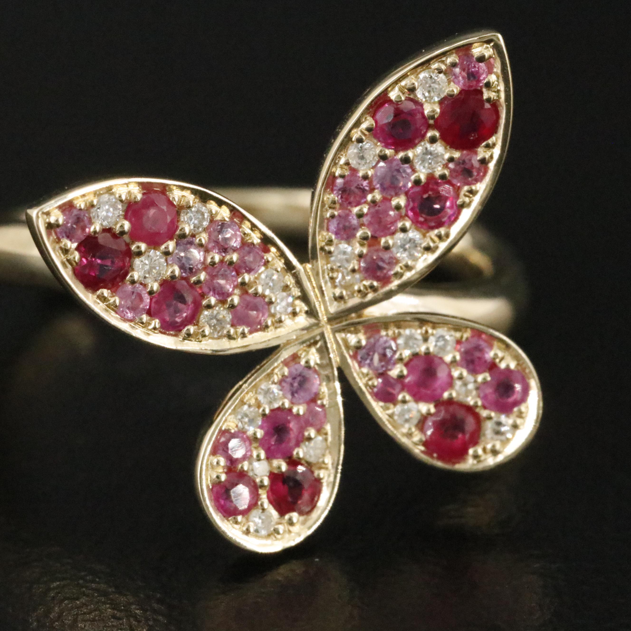 14K Ruby and Diamond Butterfly Ring