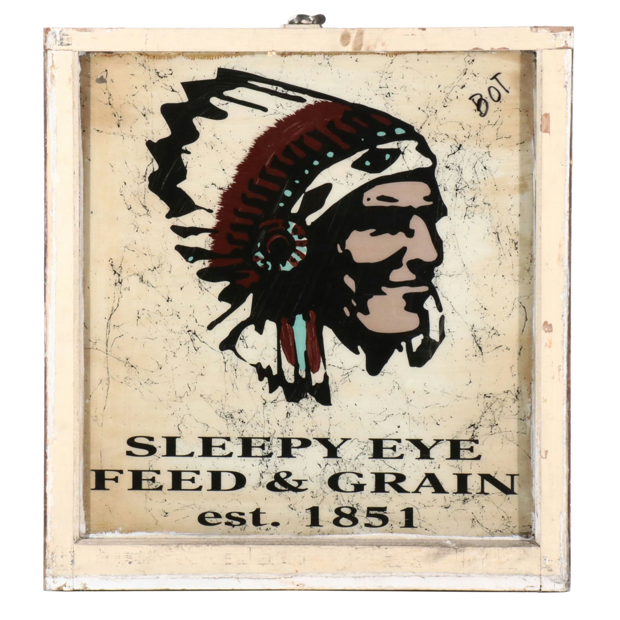 Sleepy Eye Feed & Grain Reverse Painted Window Sign