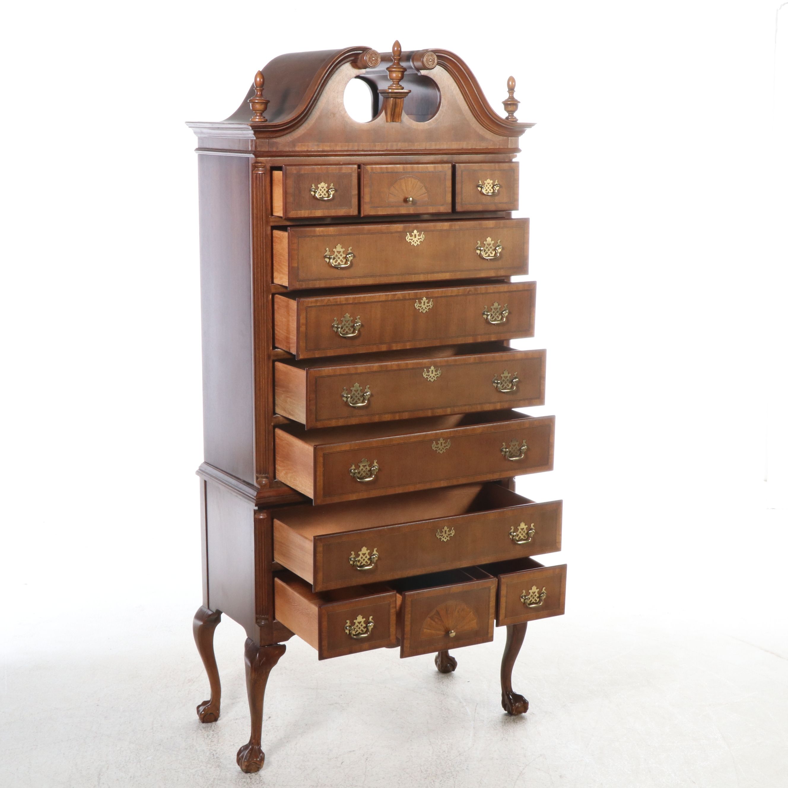 Chippendale Style Banded Mahogany Highboy Chest, Mid-20th Century