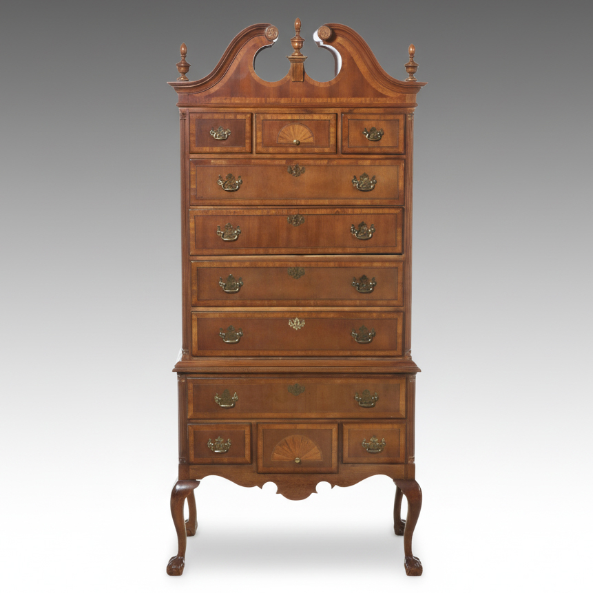 Chippendale Style Banded Mahogany Highboy Chest, Mid-20th Century