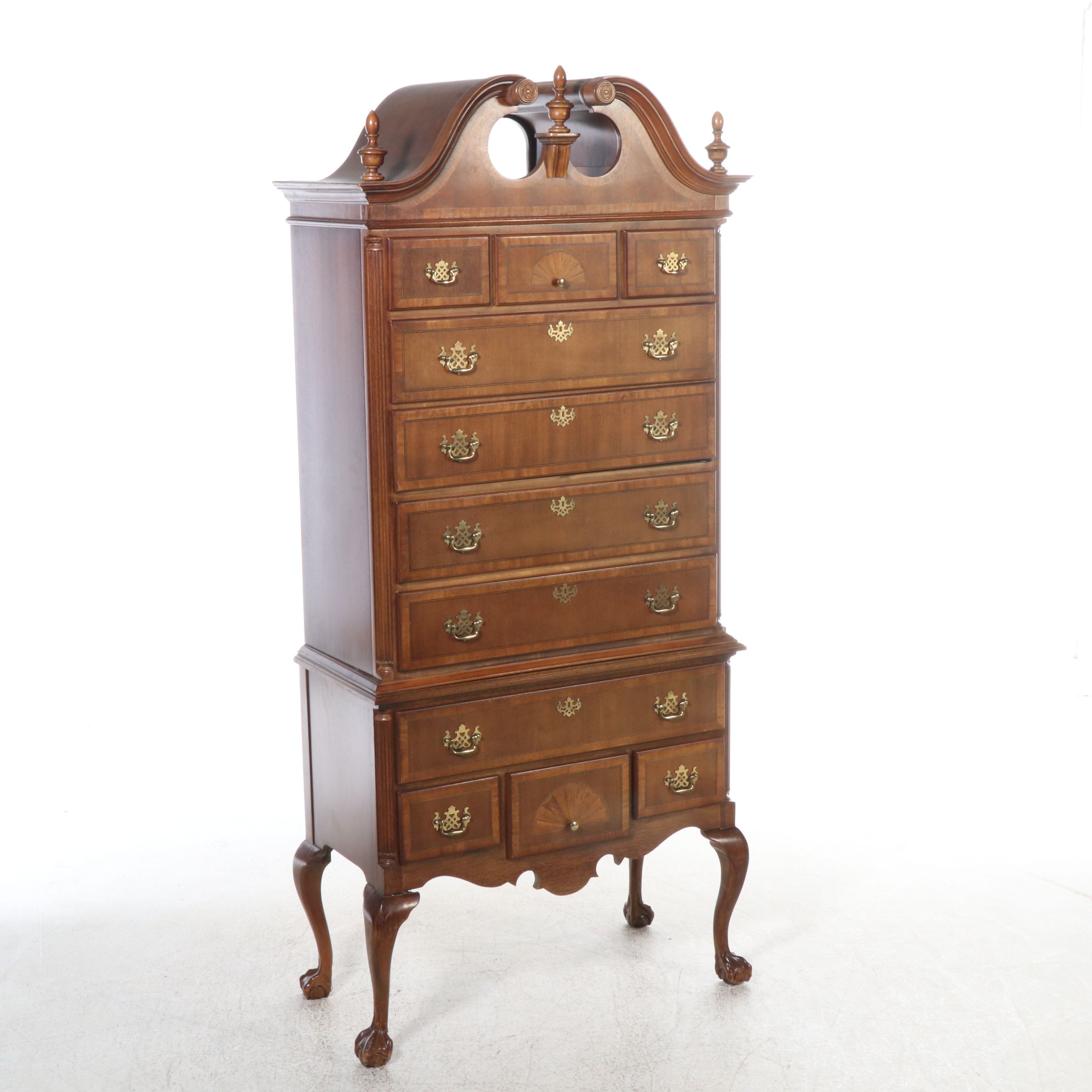 Chippendale Style Banded Mahogany Highboy Chest, Mid-20th Century