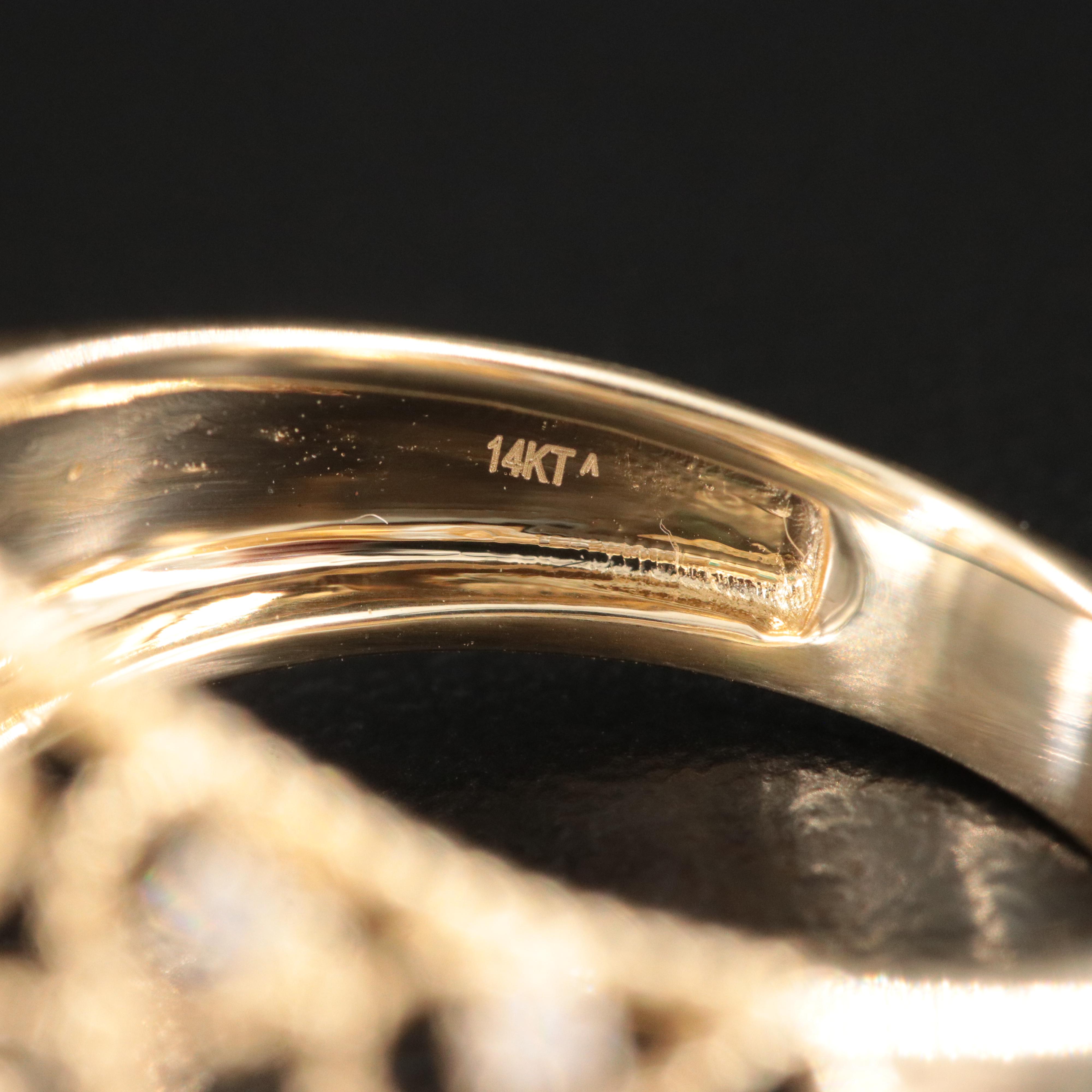 14K Emerald and Diamond Scroll Dome Ring