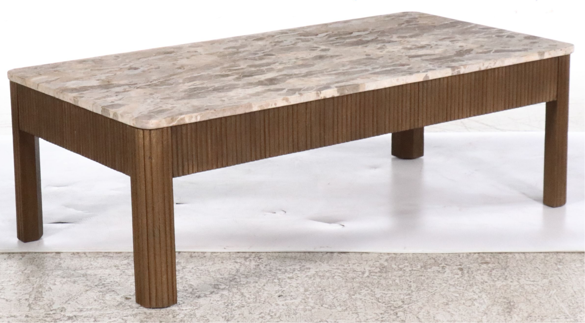Contemporary Marble Top Reeded Wood Coffee Table