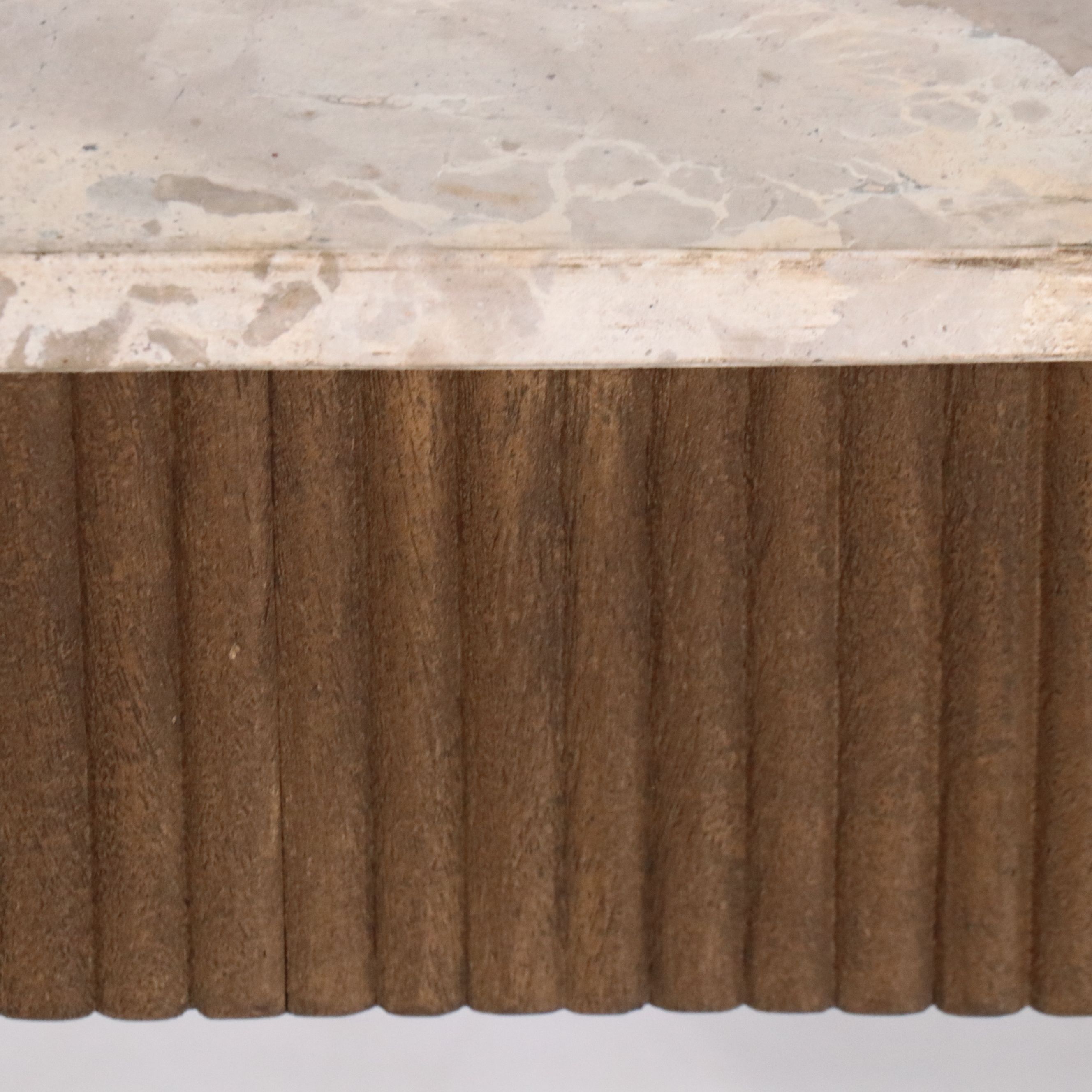 Contemporary Marble Top Reeded Wood Coffee Table