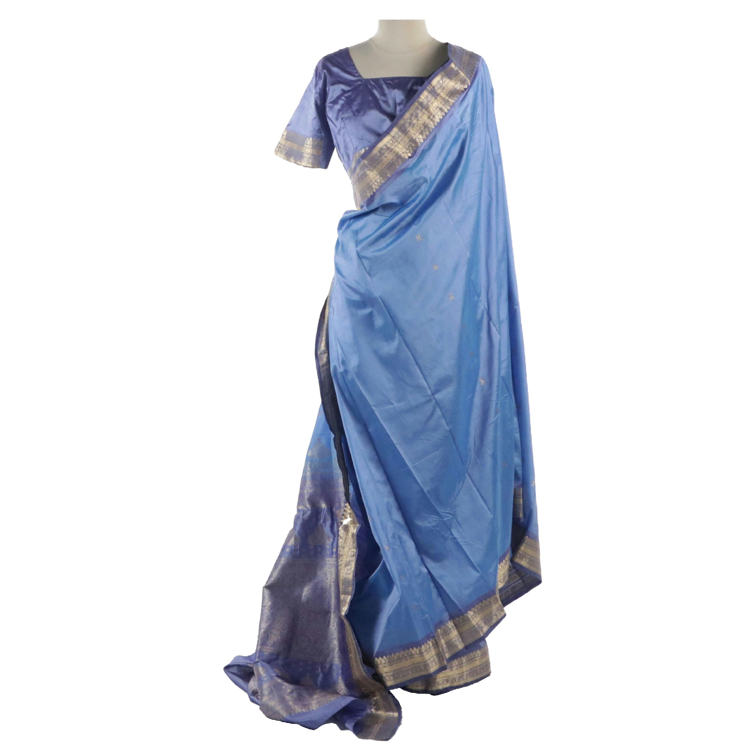 South Asian Traditional Choli and Sari/Saree in Metallic Embroidered Silk