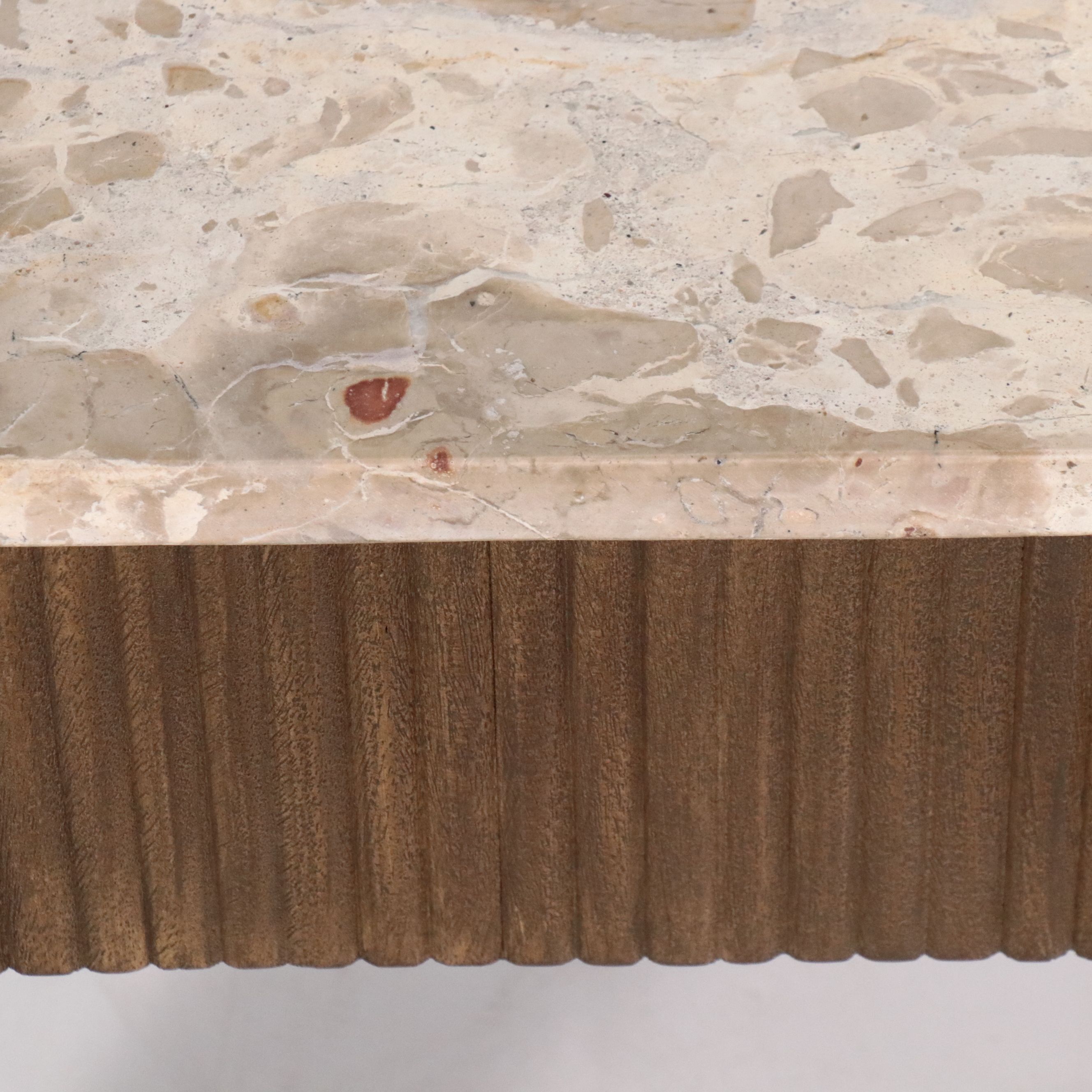 Contemporary Marble Top Reeded Wood Coffee Table