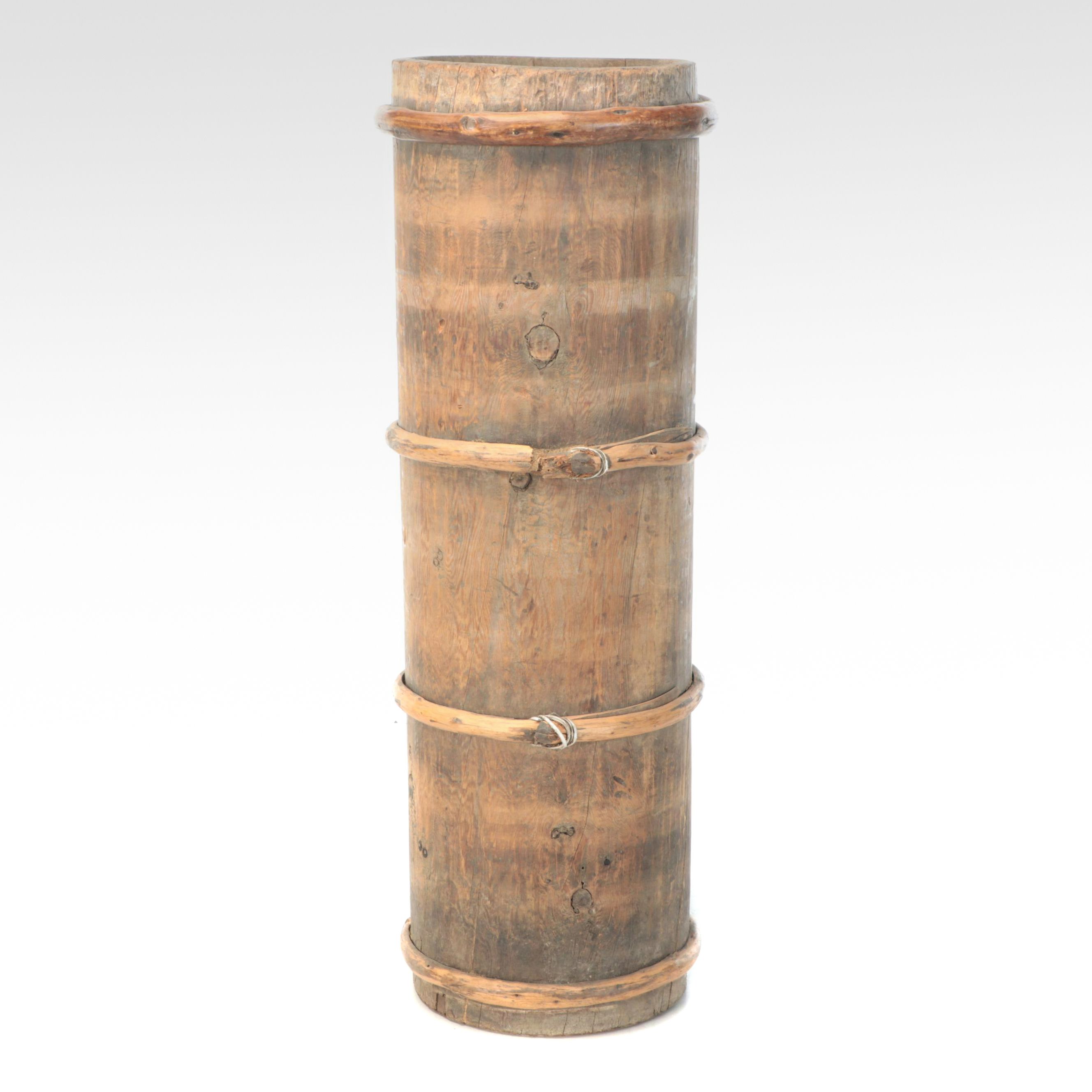 Rustic Style Handcrafted Cylindrical Wooden Umbrella Stand