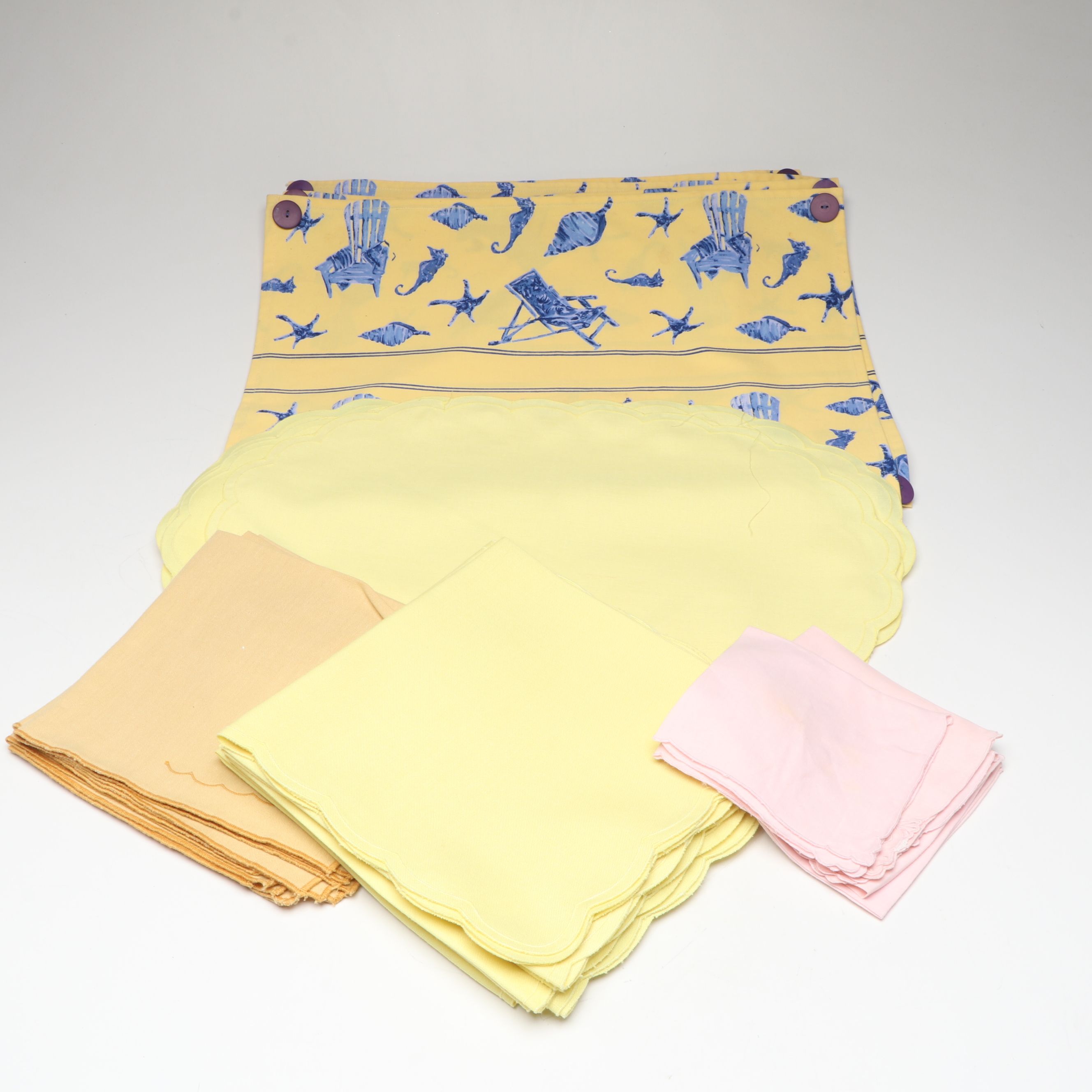 April Cornell Beach Themed Cotton Place Mats, Pink Napkins and More Table Linens