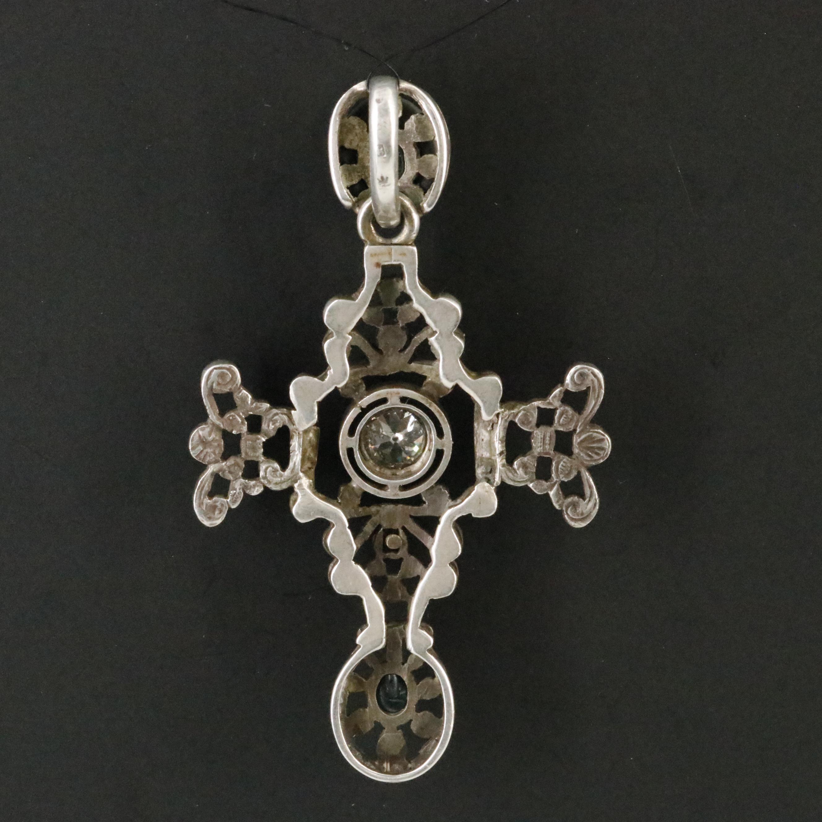 800 Silver Diamond, Ruby, and Sapphire Cross Pendant