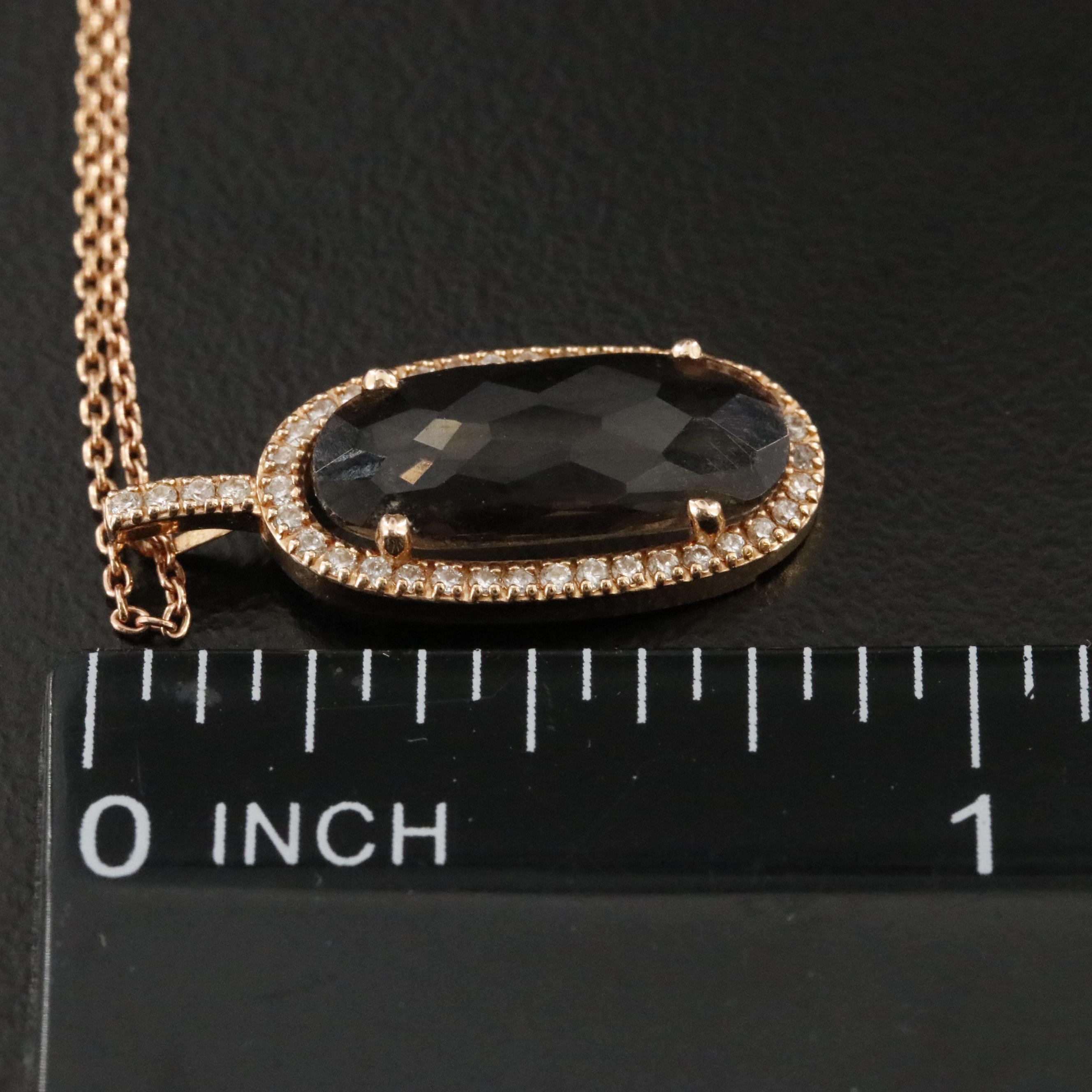 18K Smoky Quartz and Diamond Pendant on 14K Chain Necklace