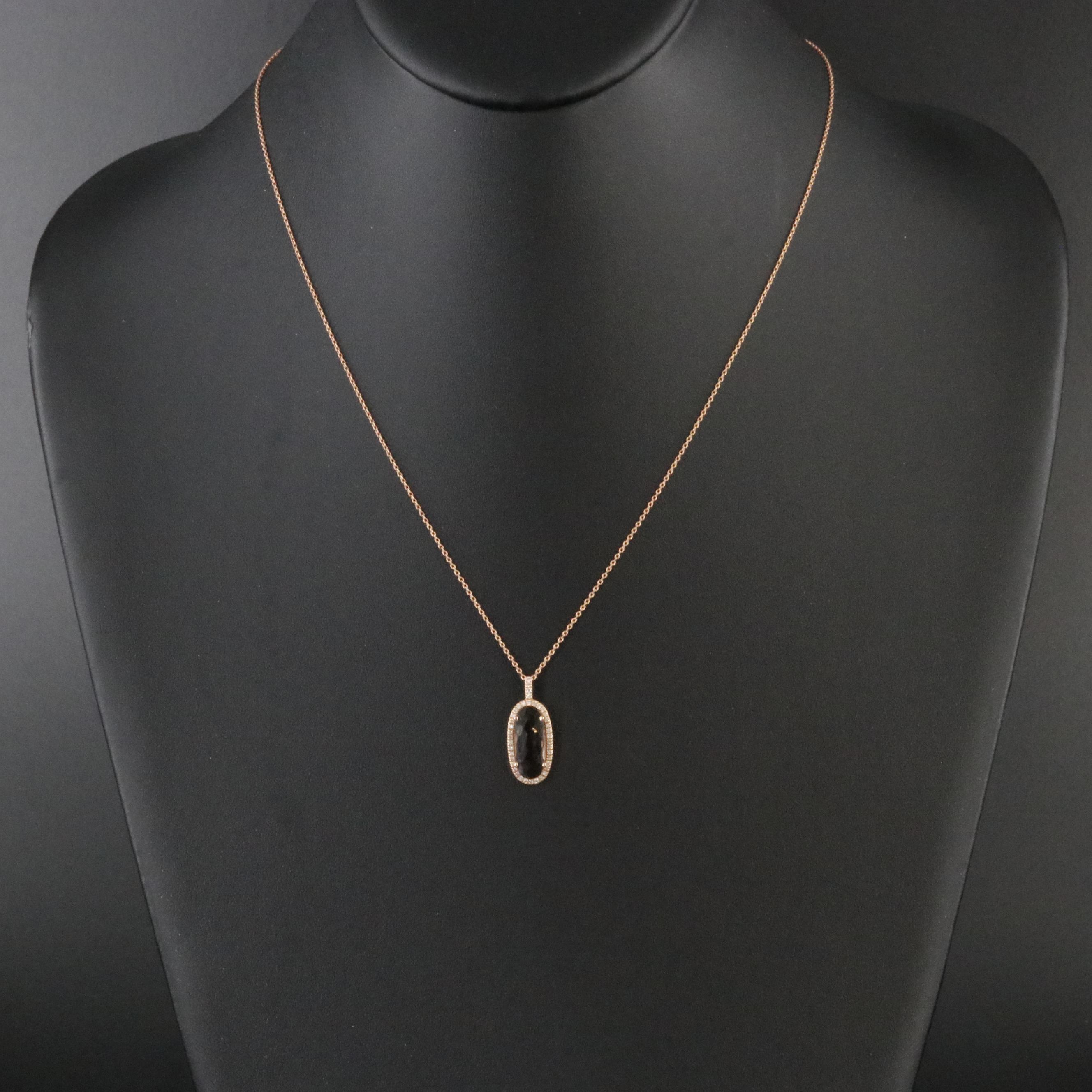 18K Smoky Quartz and Diamond Pendant on 14K Chain Necklace
