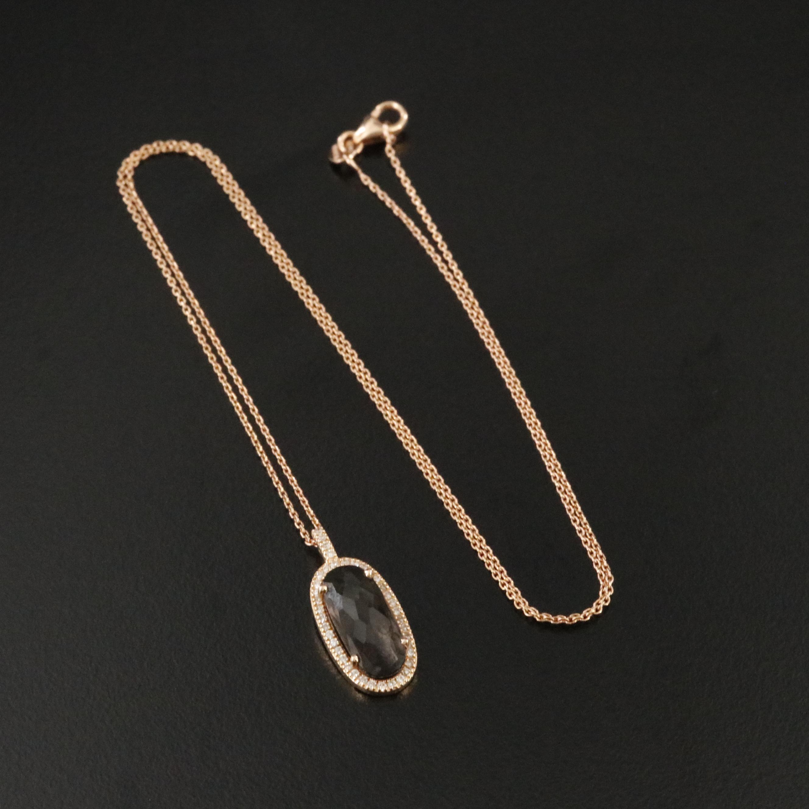 18K Smoky Quartz and Diamond Pendant on 14K Chain Necklace