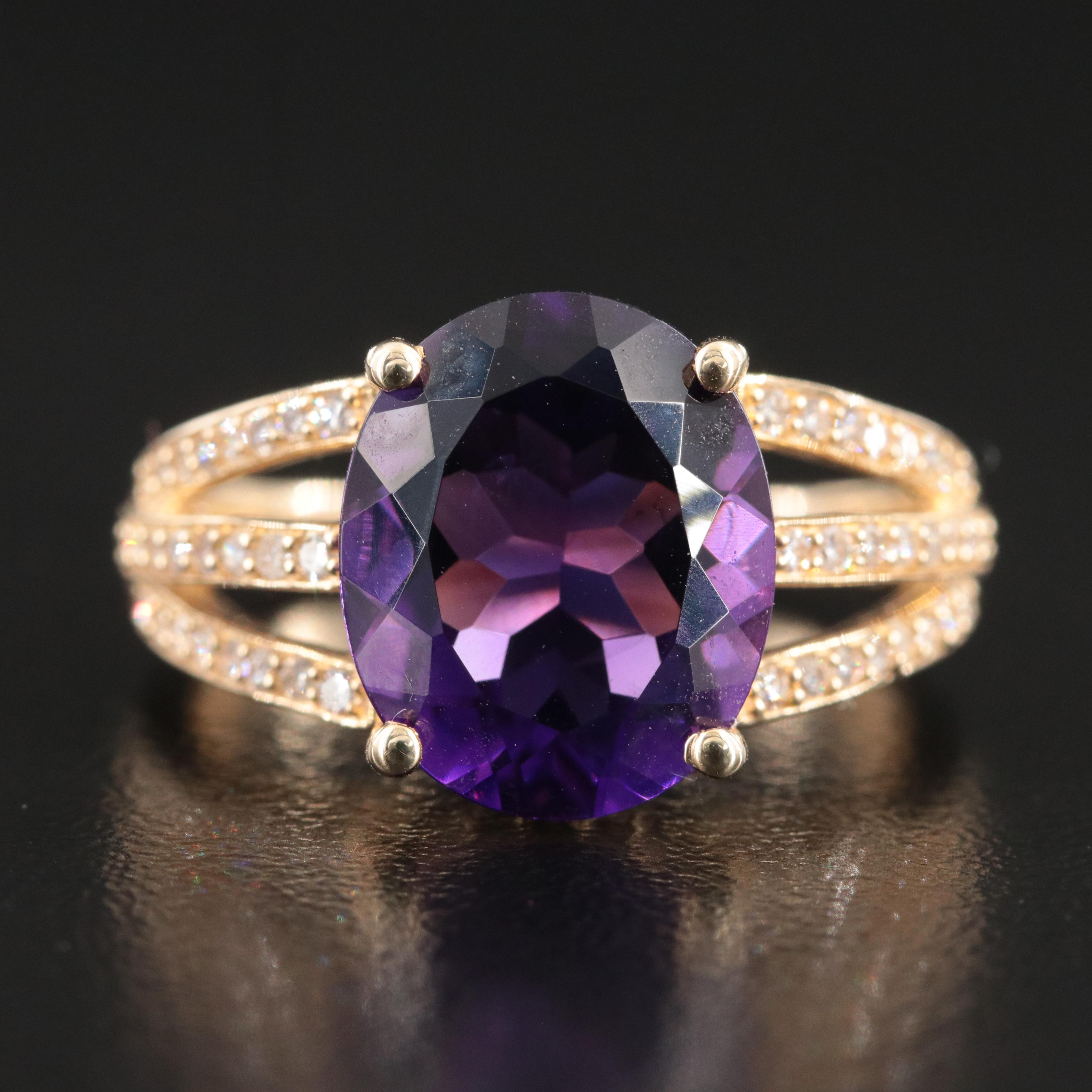 14K Amethyst and Diamond Ring