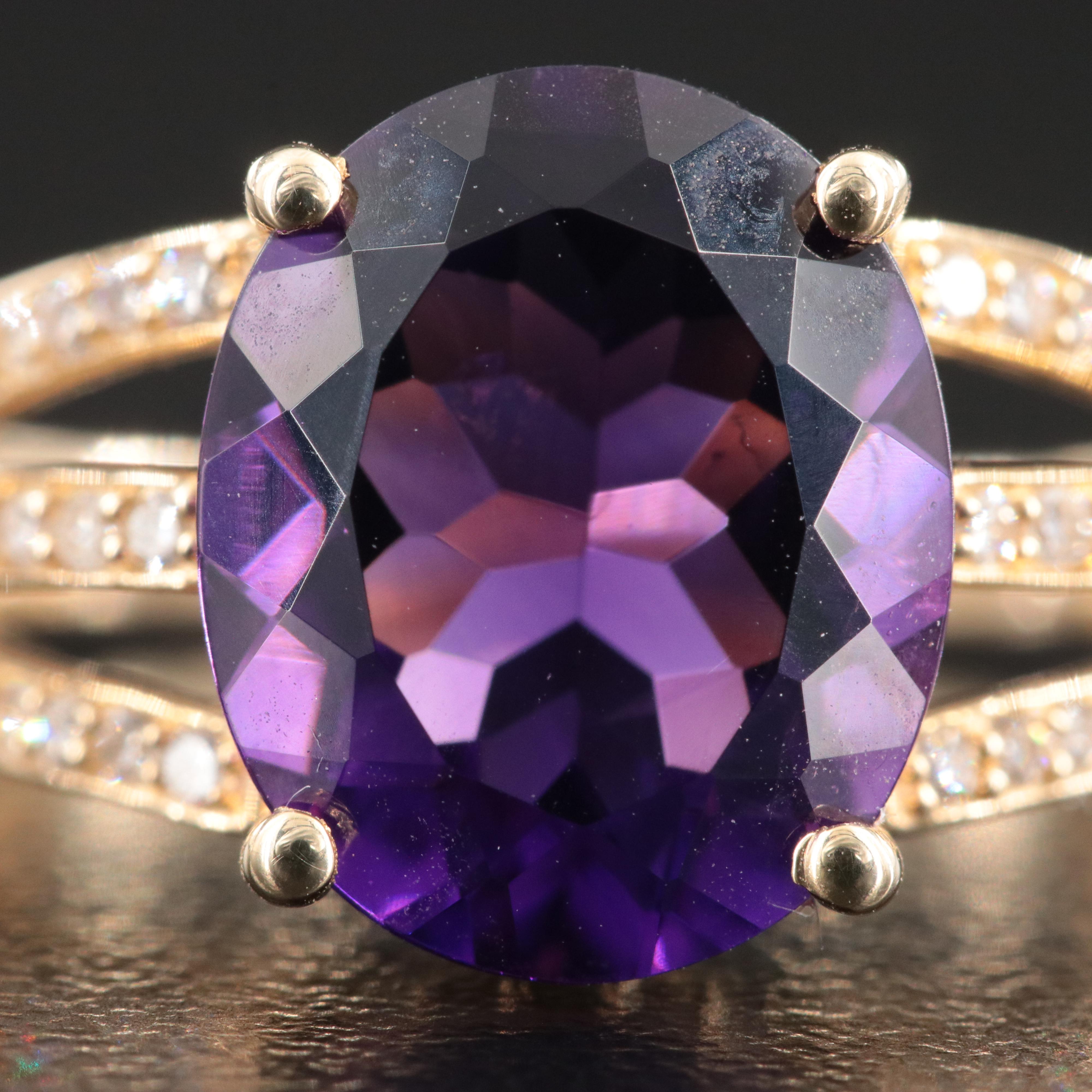 14K Amethyst and Diamond Ring