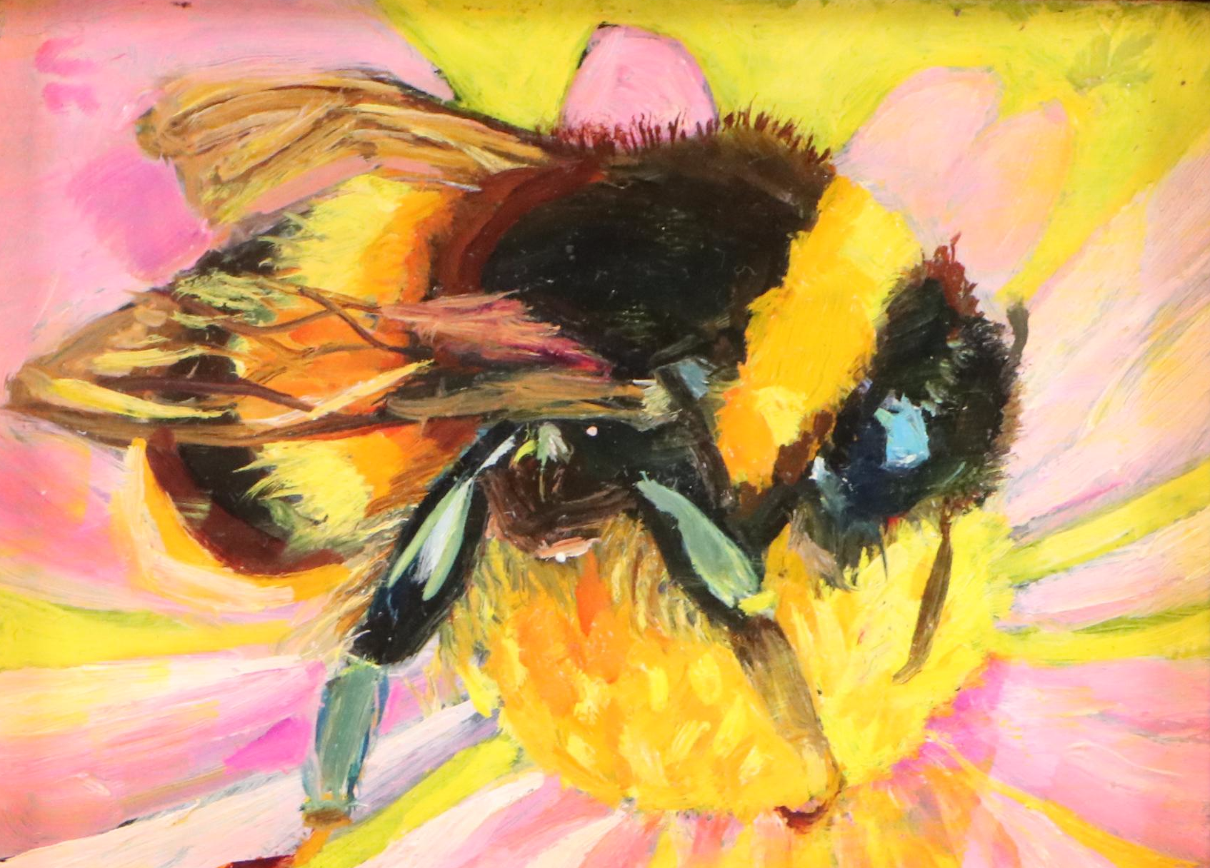 Jeff Claudio Oil Painting of a Bumblebee, 21st C.